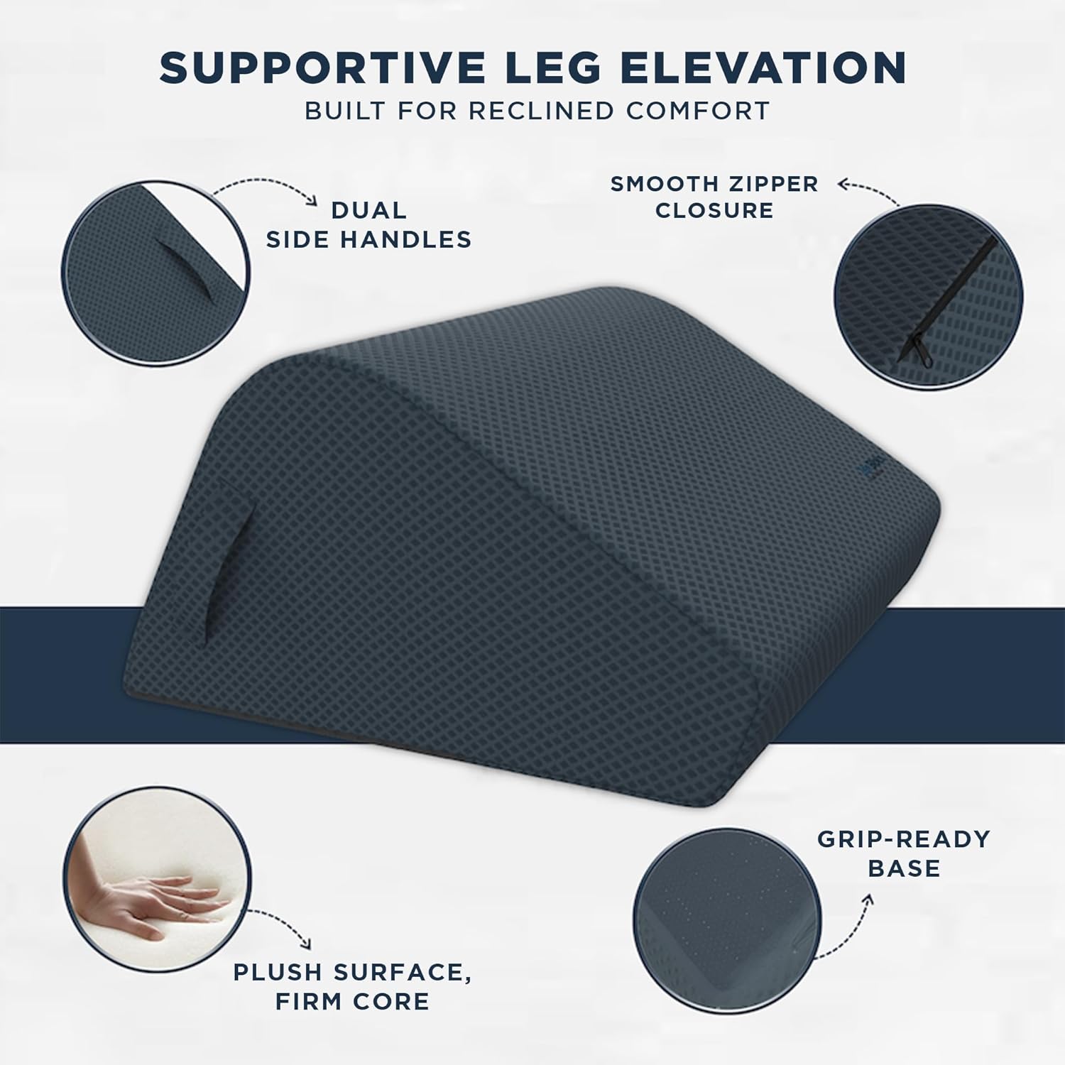 10-Inch Leg Elevation Pillow – Firm High-Density Foam Leg Wedge Pillow for Centered Leg Positioning, Structured Elevation, and Lower-Body Support for Users 52–511 Inseam 26-29 Slate Gray