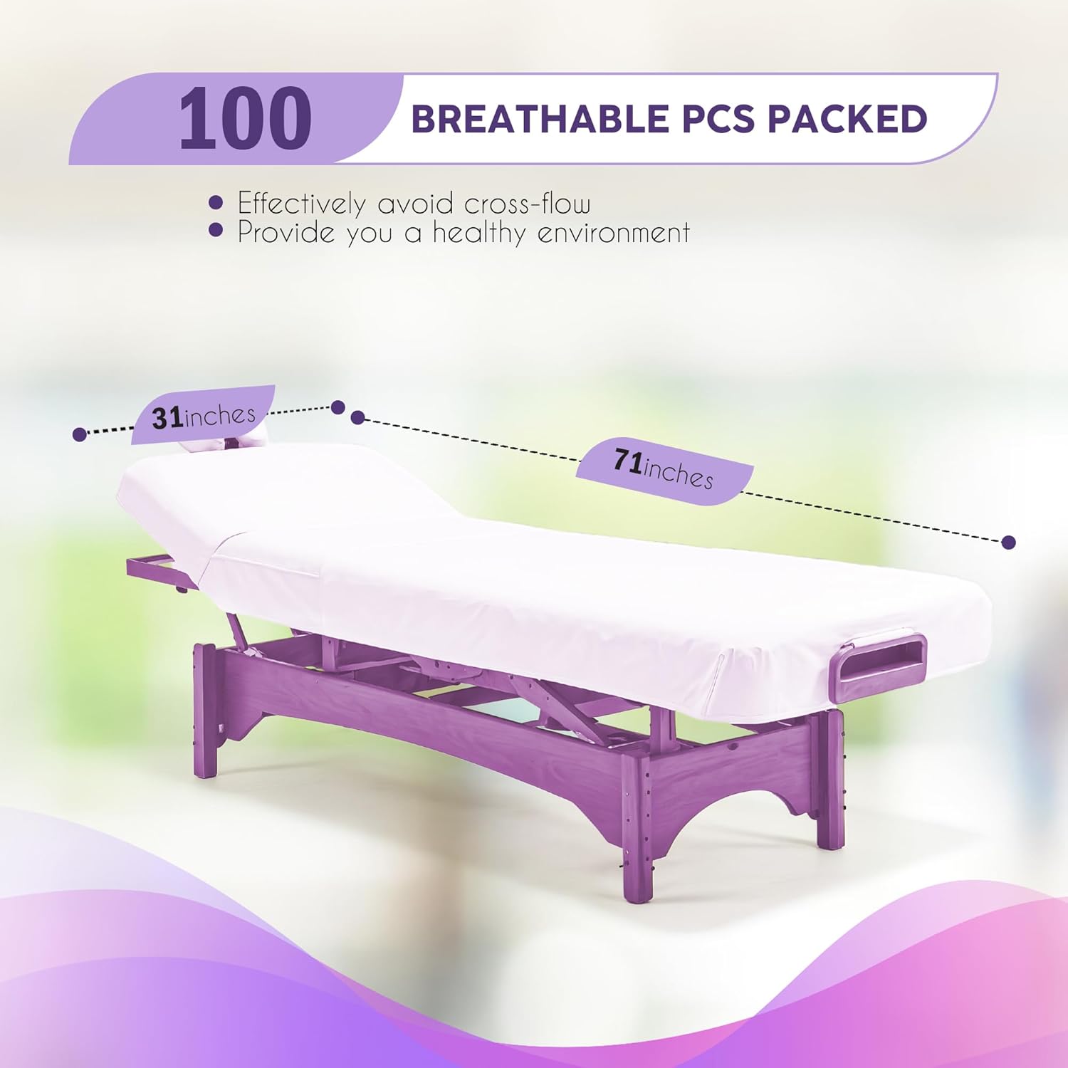 100 Pcs Disposable Bed Sheets (31 x 71), Disposable Massage Table Sheets, Non Woven Fabric, Breathable SPA Bed Cover for Ultimate Hygiene  Comfort in Massage,Tattoos,Waxing, for Esthetician (White)