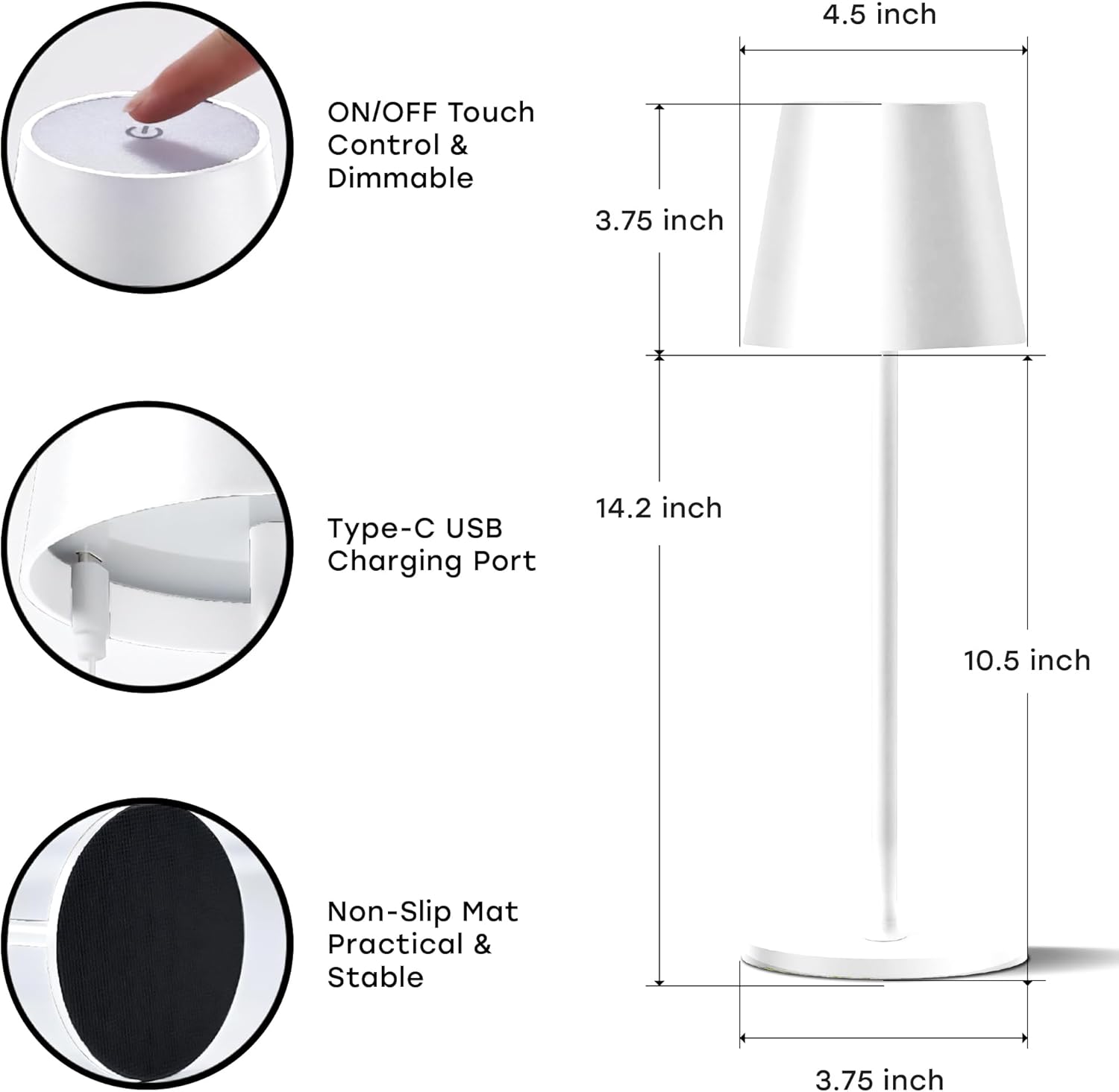 2 Pack Cordless Table Lamp,Portable LED Desk Lamp, 5200mAh Battery Operated, 3 Color Stepless Dimming Up, for Restaurant, Bedroom, Bars, Outdoor Party, Camping, Coffee Shop Night Light White