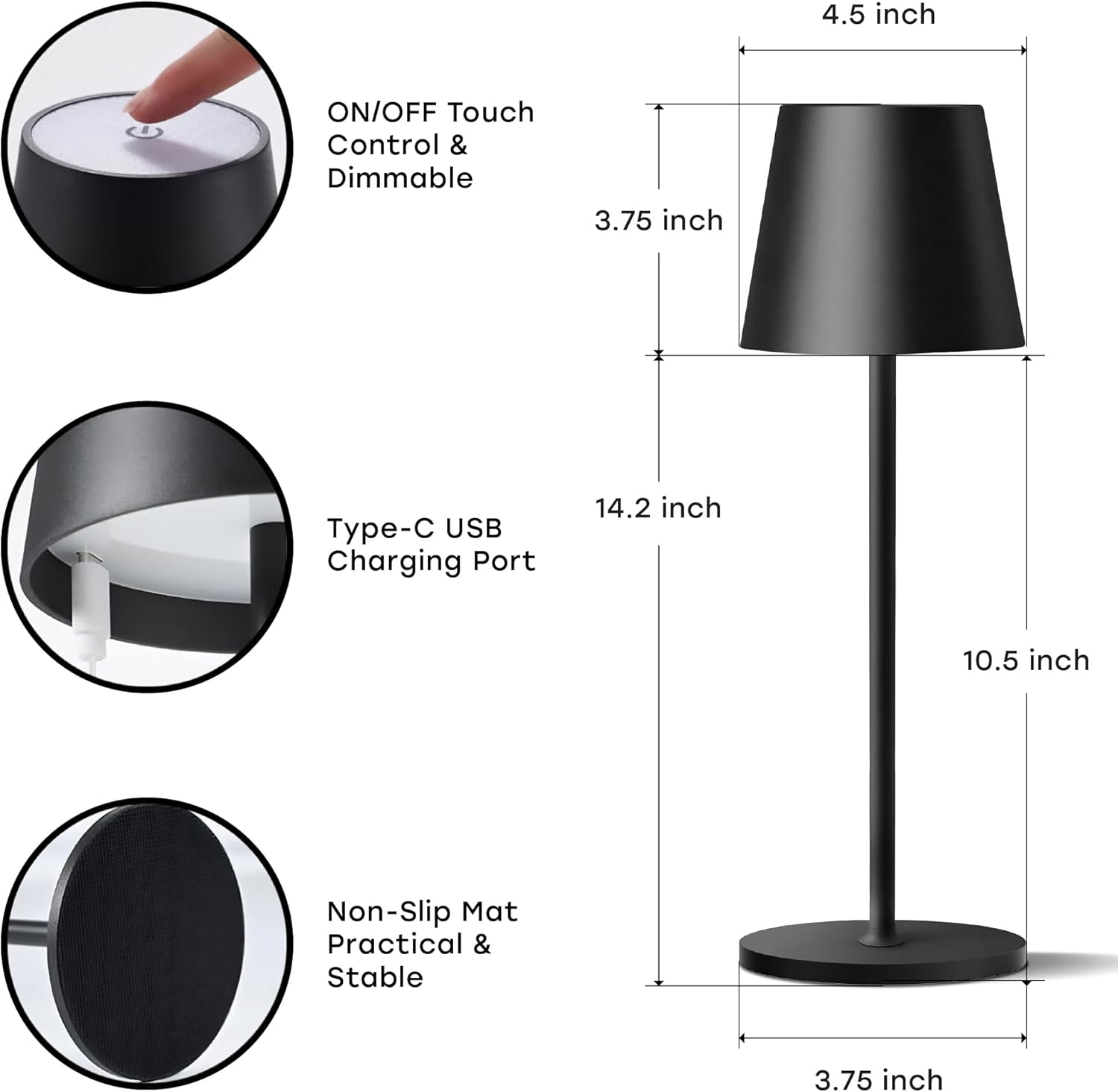 2 Pack Cordless Table Lamp,Portable LED Desk Lamp, 5200mAh Battery Operated, 3 Color Stepless Dimming Up, for Restaurant, Bedroom, Bars, Outdoor Party, Camping, Coffee Shop Night Light White