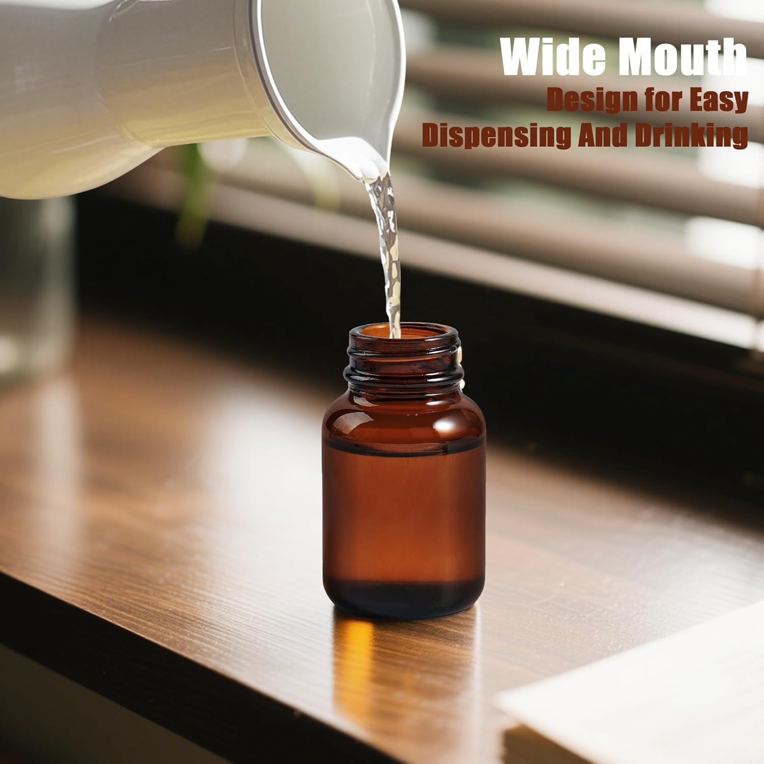 2oz Brown Glass Bottles with Lids Wide Mouth Brown Glass Jars for Juices, Wines, Whiskey and Homemade Beverages (8 pack) (Black Lid)