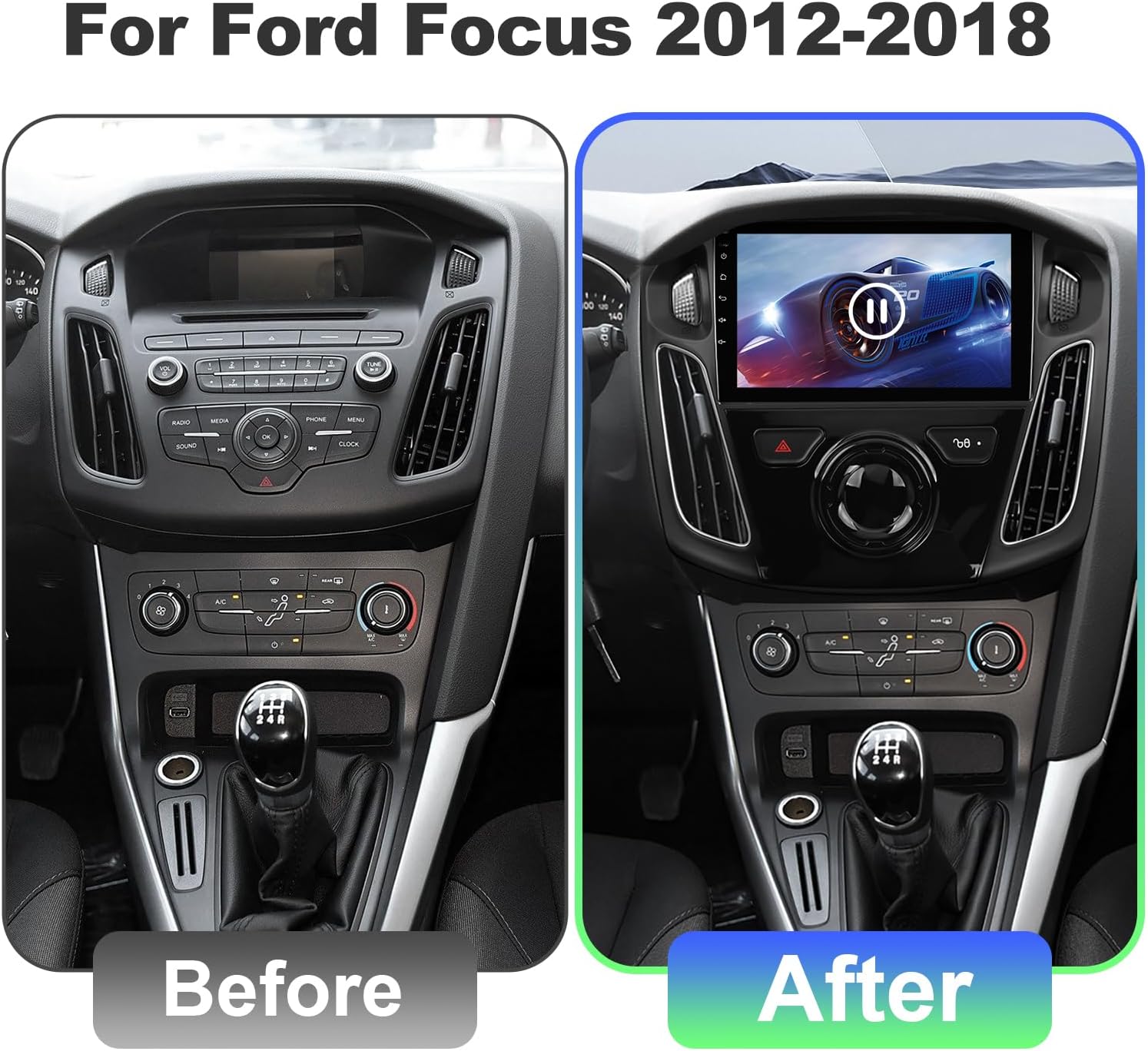 9 Inch IPS Touchscreen Android 13 Car Stereo for Ford Focus 2012-2018 with Wireless CarPlay  Android Auto 2+32GB Car Radio, Support GPS, WiFi 6, Bluetooth,5.4, FM Radio, Backup Camera, SWC, Dual USB