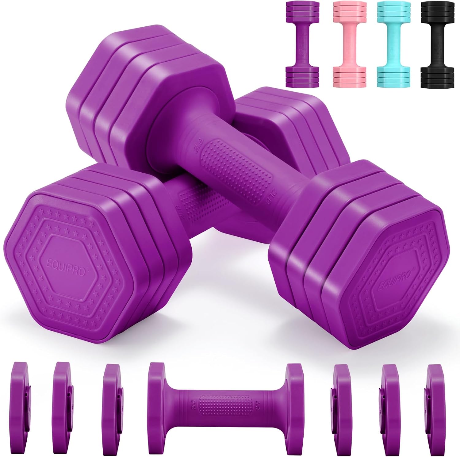 Adjustable Dumbbell Set, 4 in 1 Free Weights Dumbbells Set for Women, Weights for Women at Home, 2lb 3lb 4lb 5lb with TPU Soft Rubber Handle for Home Gym Exercise Training