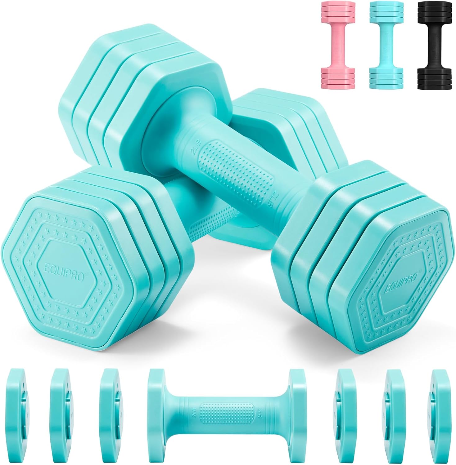 Adjustable Dumbbell Set, 4 in 1 Free Weights Dumbbells Set for Women, Weights for Women at Home, 2lb 3lb 4lb 5lb with TPU Soft Rubber Handle for Home Gym Exercise Training