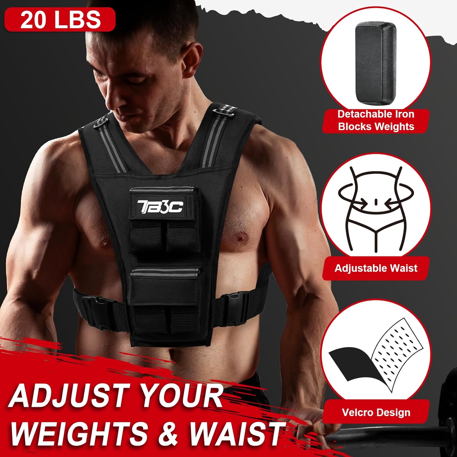 Adjustable Weighted Vest Men and Women 19lbs/ 30lbs/ 40lbs Weights with Reflective Stripe, Weight Vest Woman Workout Vest for Strength Training,Running  Walking
