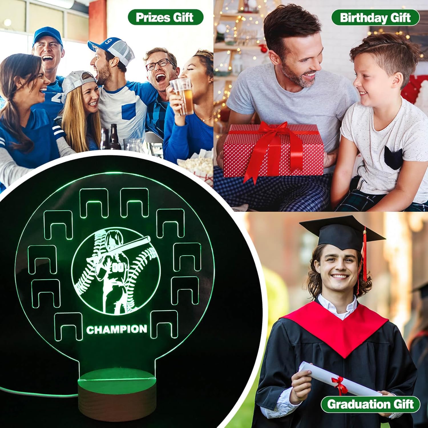 Baseball Championship Ring Holder, Softball Ring Display Stand, Light Up Rings Acrylic Board, Storage 10 Rings, Boys Teens Graduation Gifts, Birthday Gift for Son (1, Championship Ring)