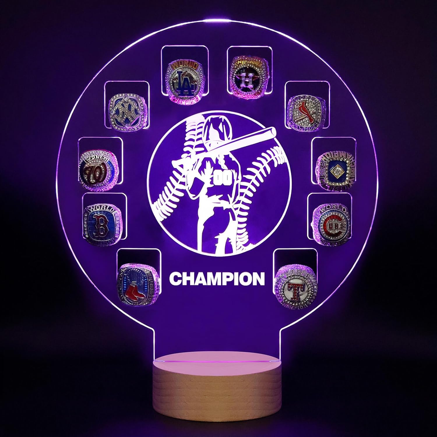 Baseball Championship Ring Holder, Softball Ring Display Stand, Light Up Rings Acrylic Board, Storage 10 Rings, Boys Teens Graduation Gifts, Birthday Gift for Son (1, Championship Ring)