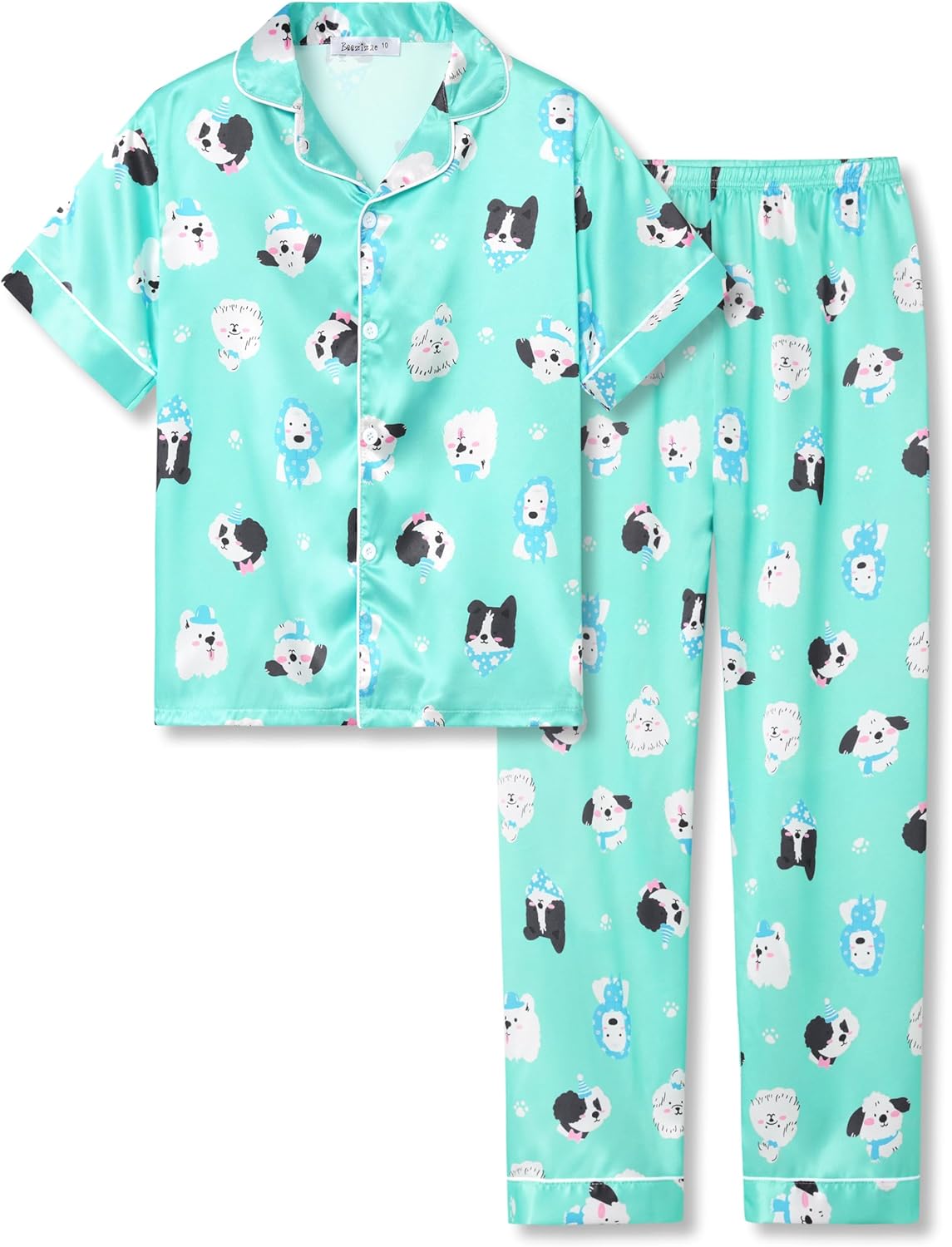 Beezizac Little  Big Girls Pajama Satin Silky Yellow  Pink Leopard 2-PC Short Sleeves  Pants Set Kid Size 6-16