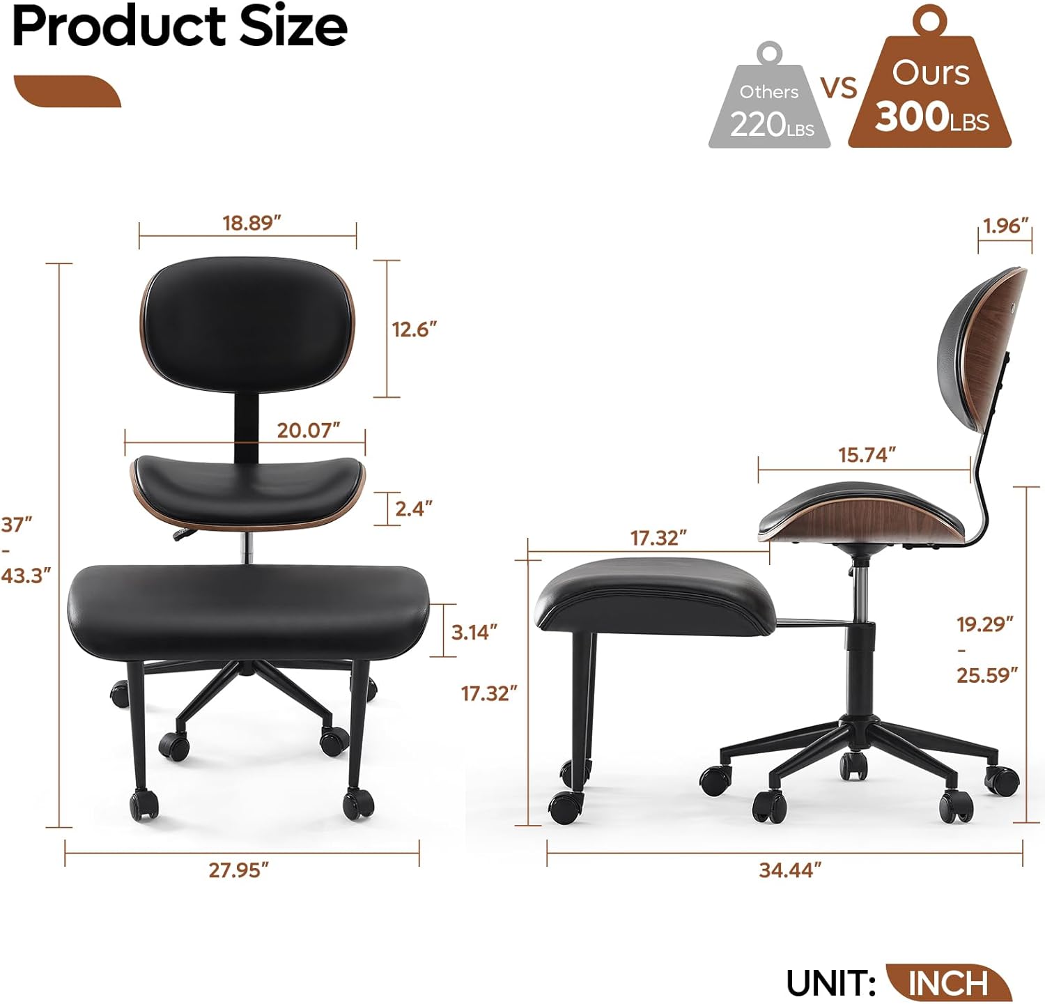 Bestier Cross Legged Office Chair with Wider Bentwood Back Support, Ergonomic Meditation Office Chair for Adults up to 300 lbs, 360° Swivel Adjustable Height for Multi Position Black