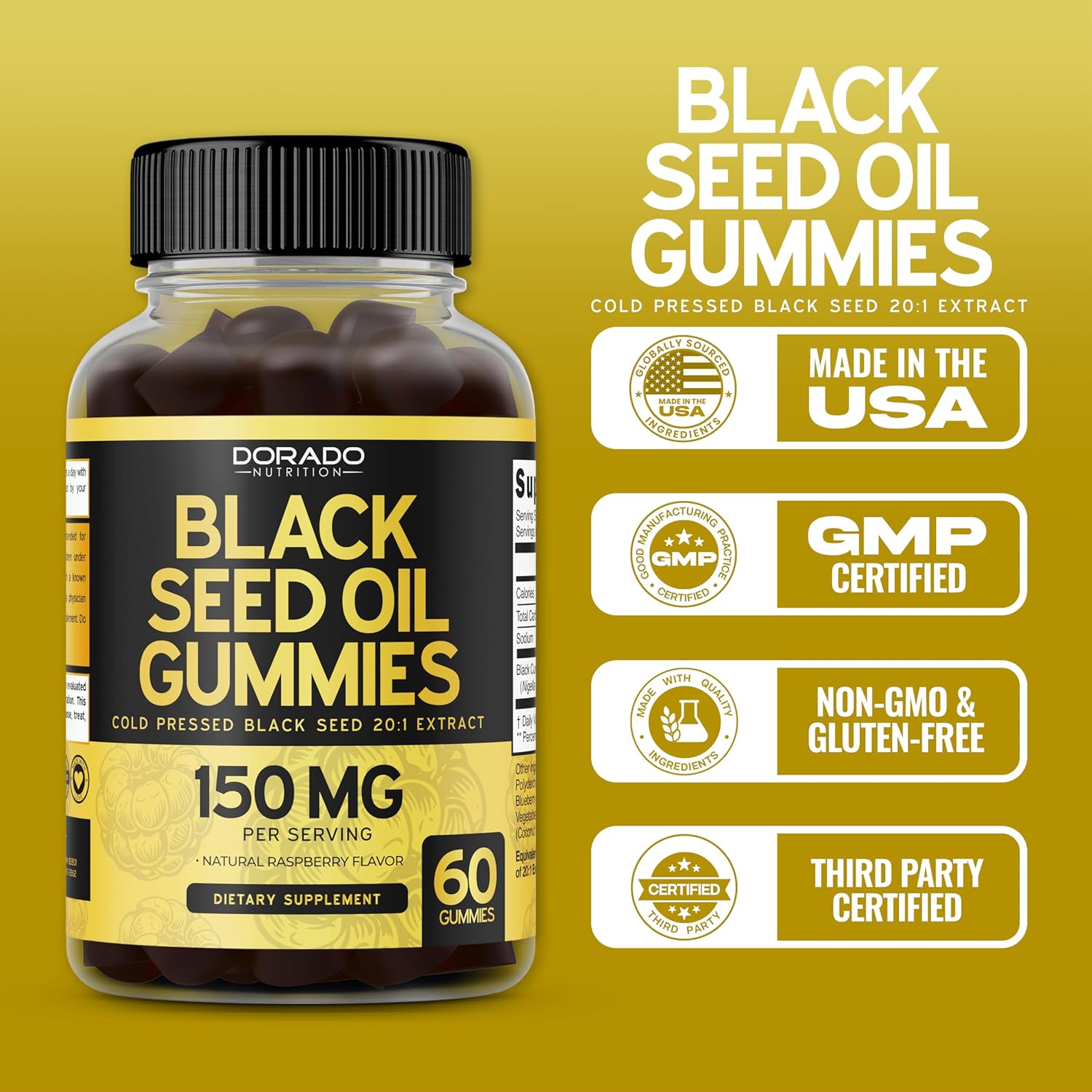 Black Seed Oil Gummies (60 Count) Blackseed Oil Gummies for Adults with Black Cumin Seed Immune Support  Support Healthy Digestion - Delicious Raspberry Flavor - Third Party Tested, Vegan  Non-GMO