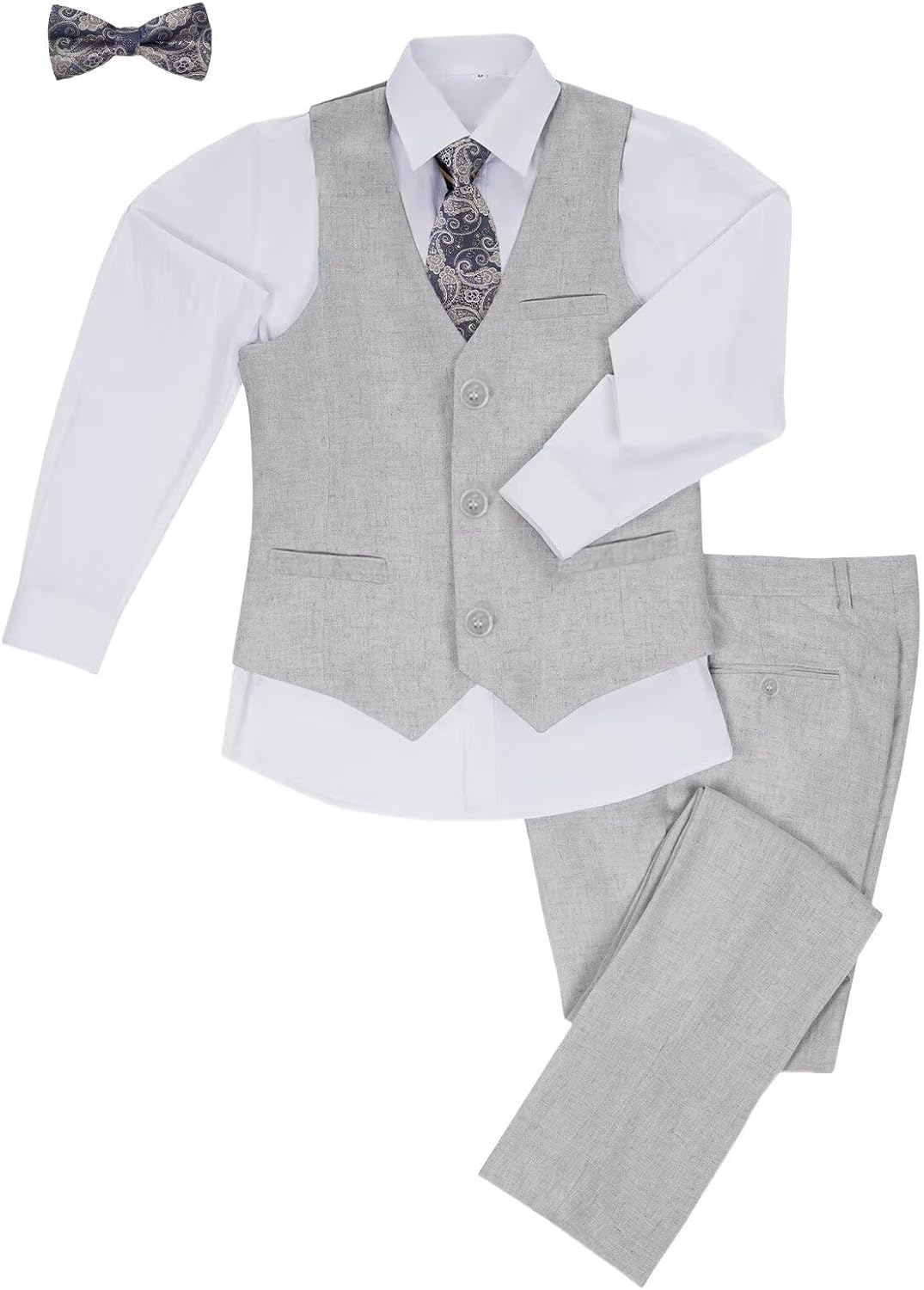 Boys Linen Suits for Kids Summer Slim Fit 3 Piece Beach Wedding Outfit Light Weight Tuxedo Linen Suit Set