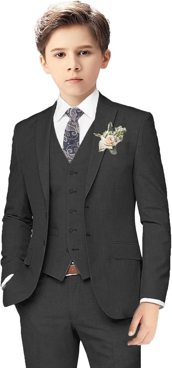 Boys Linen Suits for Kids Summer Slim Fit 3 Piece Beach Wedding Outfit Light Weight Tuxedo Linen Suit Set