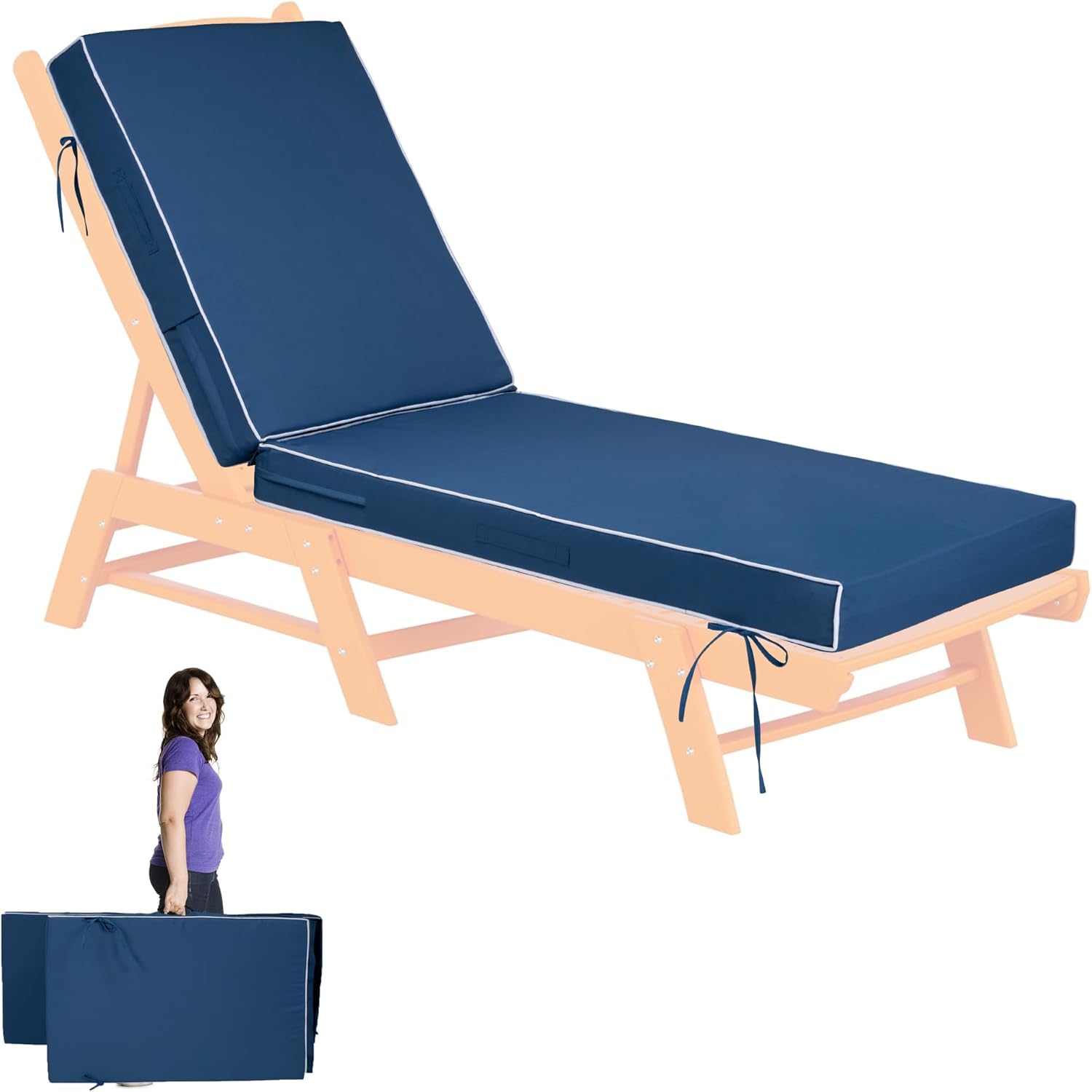 Chaise Lounge Cushion Outdoor Furniture, 4 Inch Thick Lounge Chair Cushions with Ties, Weather Fade Resistant Patio Outdoor Lounge Replacement Cushions for Pool,Lawn, 72 x21, Blue White Piping Chaise Lounge Cushion Outdoor Furniture, 4 Inch Thick Lounge Chair Cushions with Ties, Weather Fade Resistant Patio Outdoor Lounge Replacement Cushions for Pool,Lawn, 72 x21, Blue White Piping