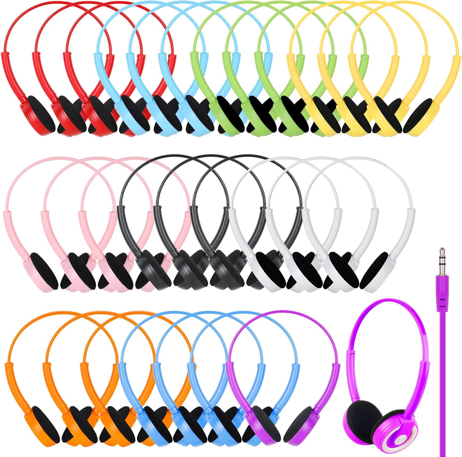 Classroom Kids Headphones Bulk 20 Pack Class Set of Headphones for Students Children Boys Girls Teen and Adult 3.5mm Mixed Colors (B)