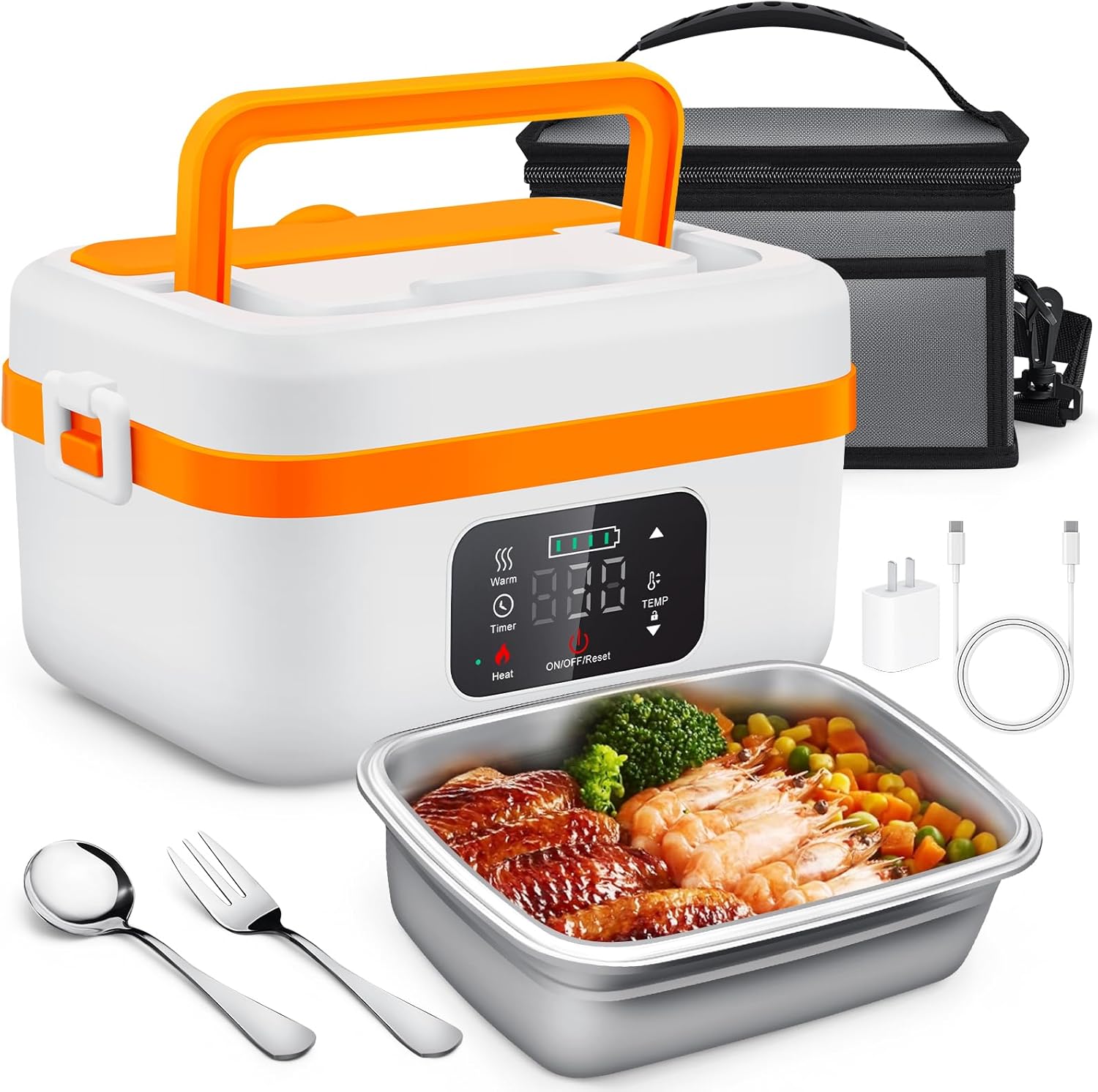 Cordless Electric Lunch Box, Self-Heating Food Warmer, Battery Powered Lunch Boxes with 1L Container, Rechargeable Heated Lunch Box for Men, Women, Car, Truck, Office, Travel Cordless Electric Lunch Box, Self-Heating Food Warmer, Battery Powered Lunch Boxes with 1L Container, Rechargeable Heated Lunch Box for Men, Women, Car, Truck, Office, Travel
