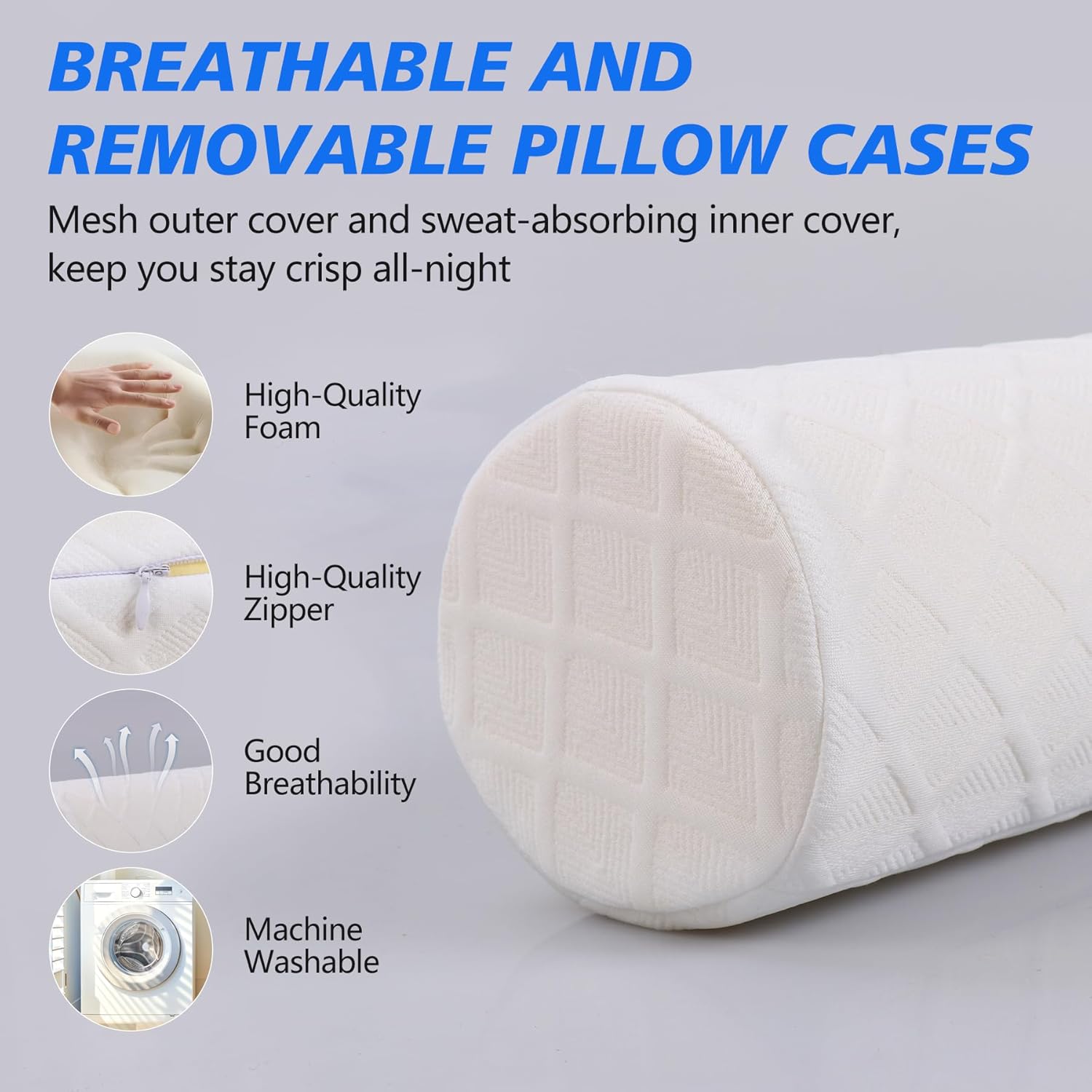 Cozyhealth 3.1 H Small Cervical Roll Pillow, Medium Soft Memory Foam Neck Round Pillow Cylinder Bolster Pillow for Sleeping, Round Neck Support for Bed, Legs, Back and Yoga (White, Small - 3.1 H)