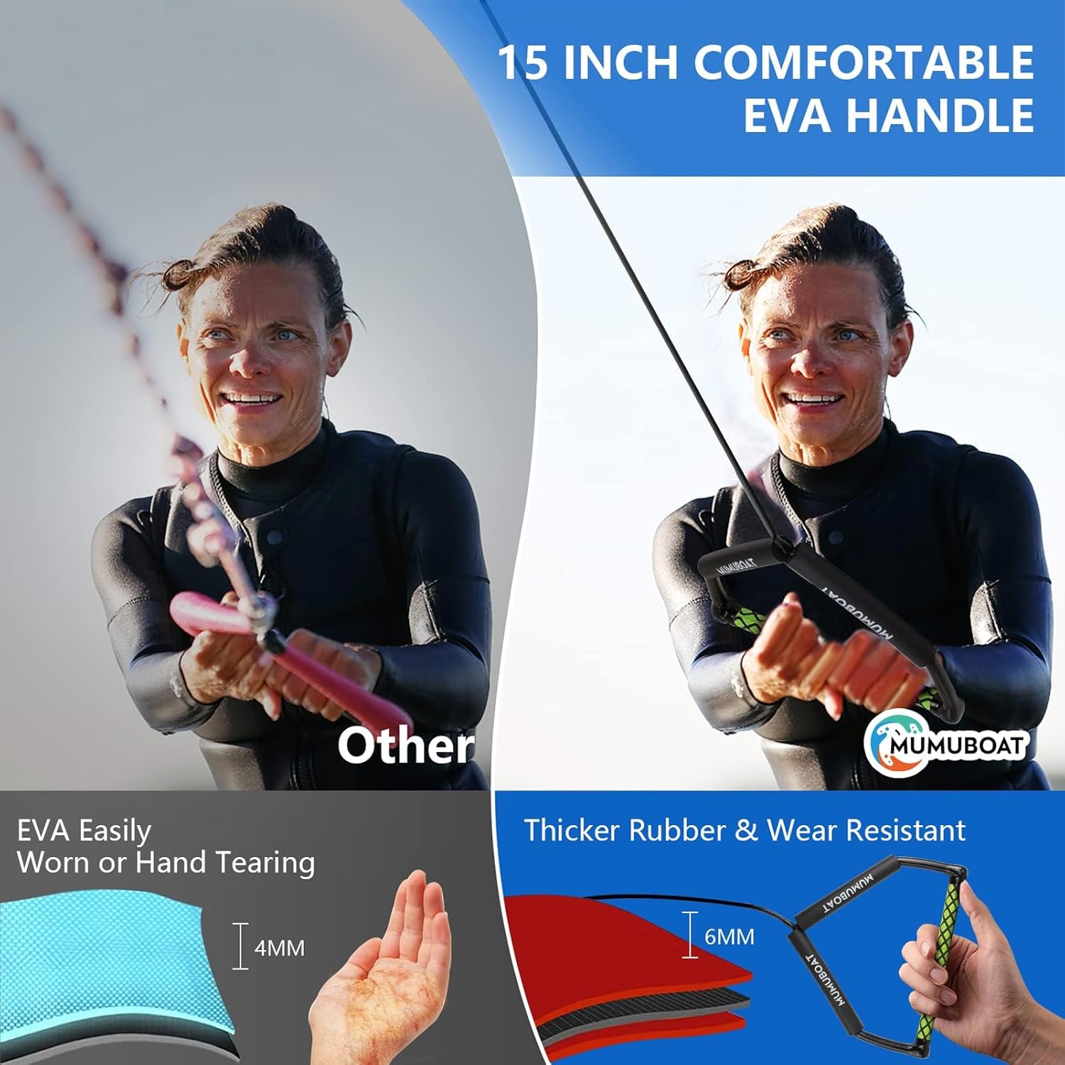 Dyneema Wakeboard Rope 75ft, No Stretch Wakeboard Rope and Handle Water Ski Rope for Watersports, 4 Sections Floating Wakeboard Tow Rope for Kneeboarding and Wakesurfing