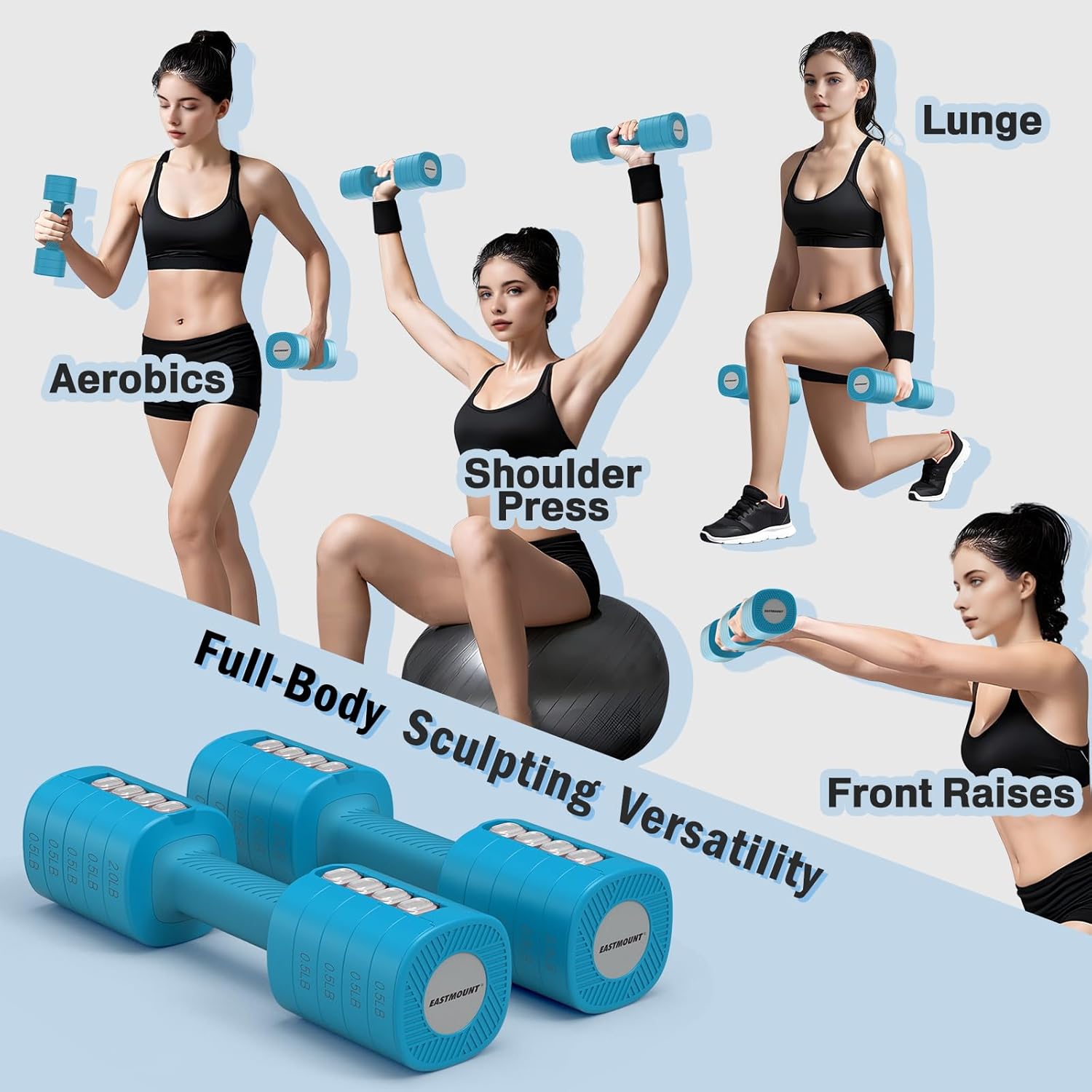 EAST MOUNT Adjustable Weight Dumbbells Set of 2, 8 in 1 Hand Weights for Women 2lb/3lb/4lb/5lb/6lb Dumbbell Weights Set 12 lbs/Pair Hand Weights for Home Office Gym Workout