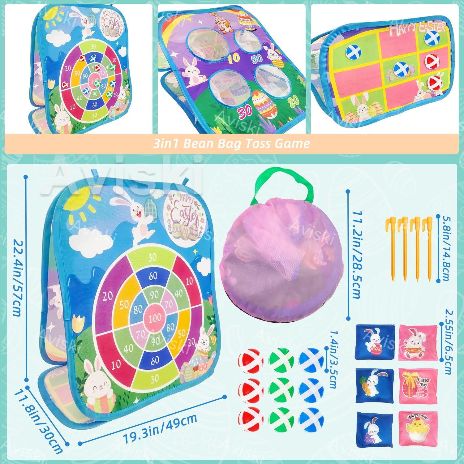 Easter Party Games for Kids, Bean Bag Toss Games Outdoor with Bunny Egg Chick Pattern and Scores, Easter Games and Yard Outdoor Indoor Activities for Family Gathering Toss Game