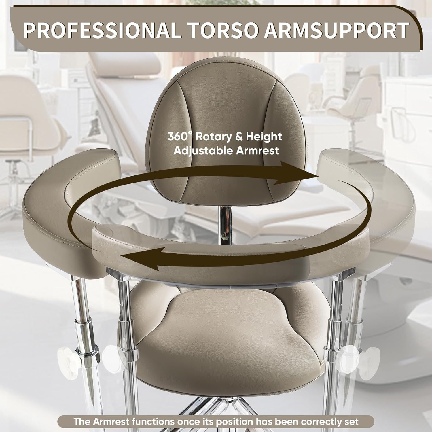 Ergonomic Dental Saddle Stool - Adjustable Rolling Dentist Chair with Back Support for Hygienists, Assistants - Medical Office  Salon Use -Grey