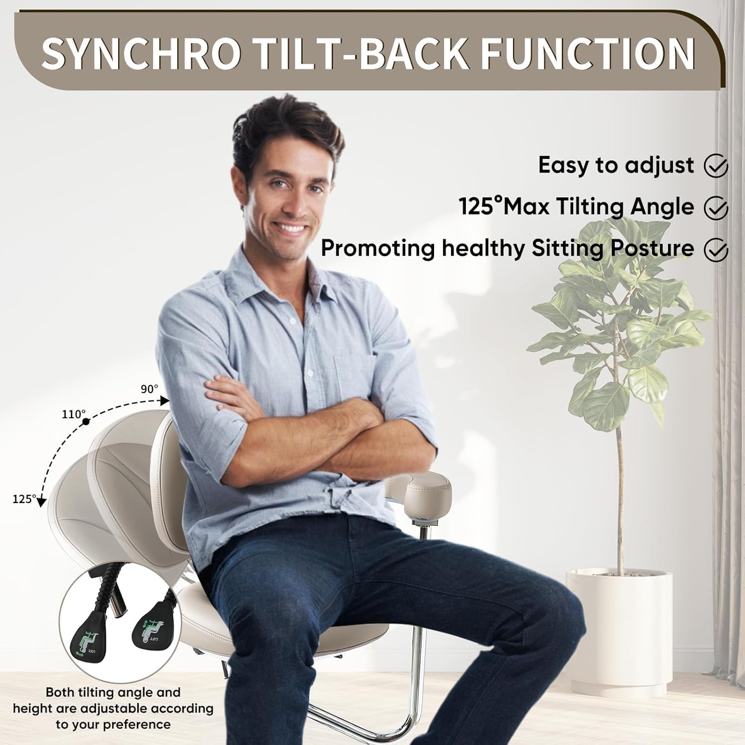 Ergonomic Dental Saddle Stool - Adjustable Rolling Dentist Chair with Back Support for Hygienists, Assistants - Medical Office  Salon Use -Grey