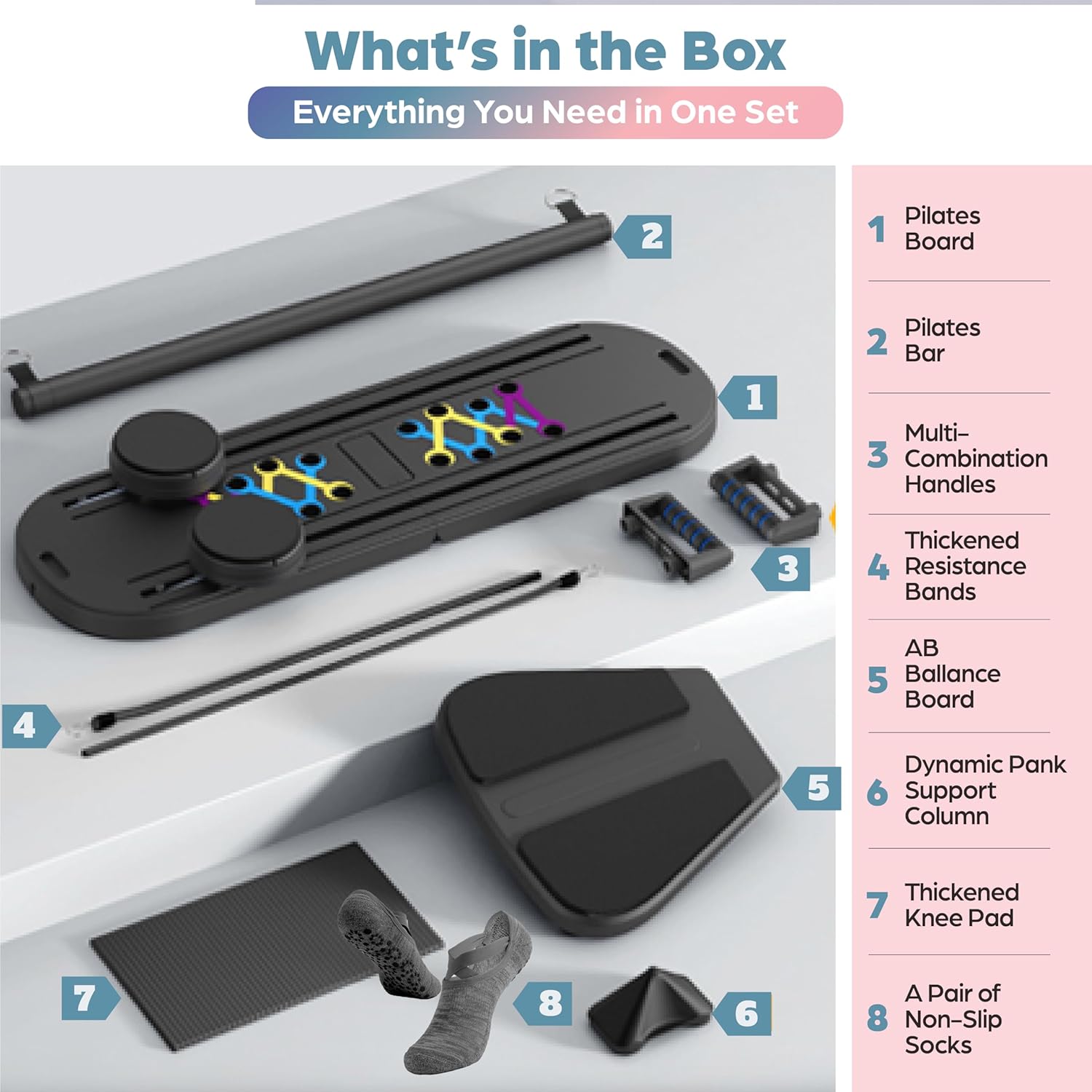 Esne- Foldable Pilates Reformer Set 7-in-1 Pilates Board with Thickened Resistance Bands, Balance Bar  Non-Slip Socks | Portable Core Strength Trainer for Full-Body Home Workout Set (2026 Upgrade)
