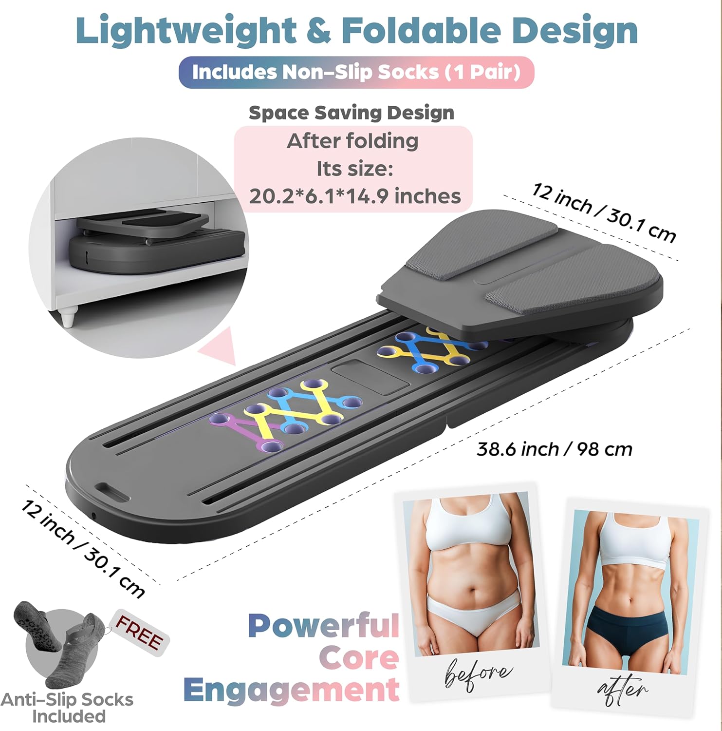 Esne- Foldable Pilates Reformer Set 7-in-1 Pilates Board with Thickened Resistance Bands, Balance Bar  Non-Slip Socks | Portable Core Strength Trainer for Full-Body Home Workout Set (2026 Upgrade)