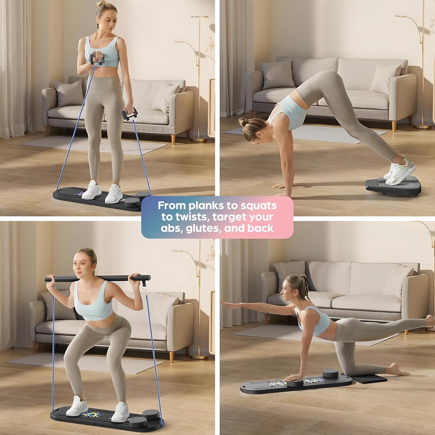 Esne- Foldable Pilates Reformer Set 7-in-1 Pilates Board with Thickened Resistance Bands, Balance Bar  Non-Slip Socks | Portable Core Strength Trainer for Full-Body Home Workout Set (2026 Upgrade)