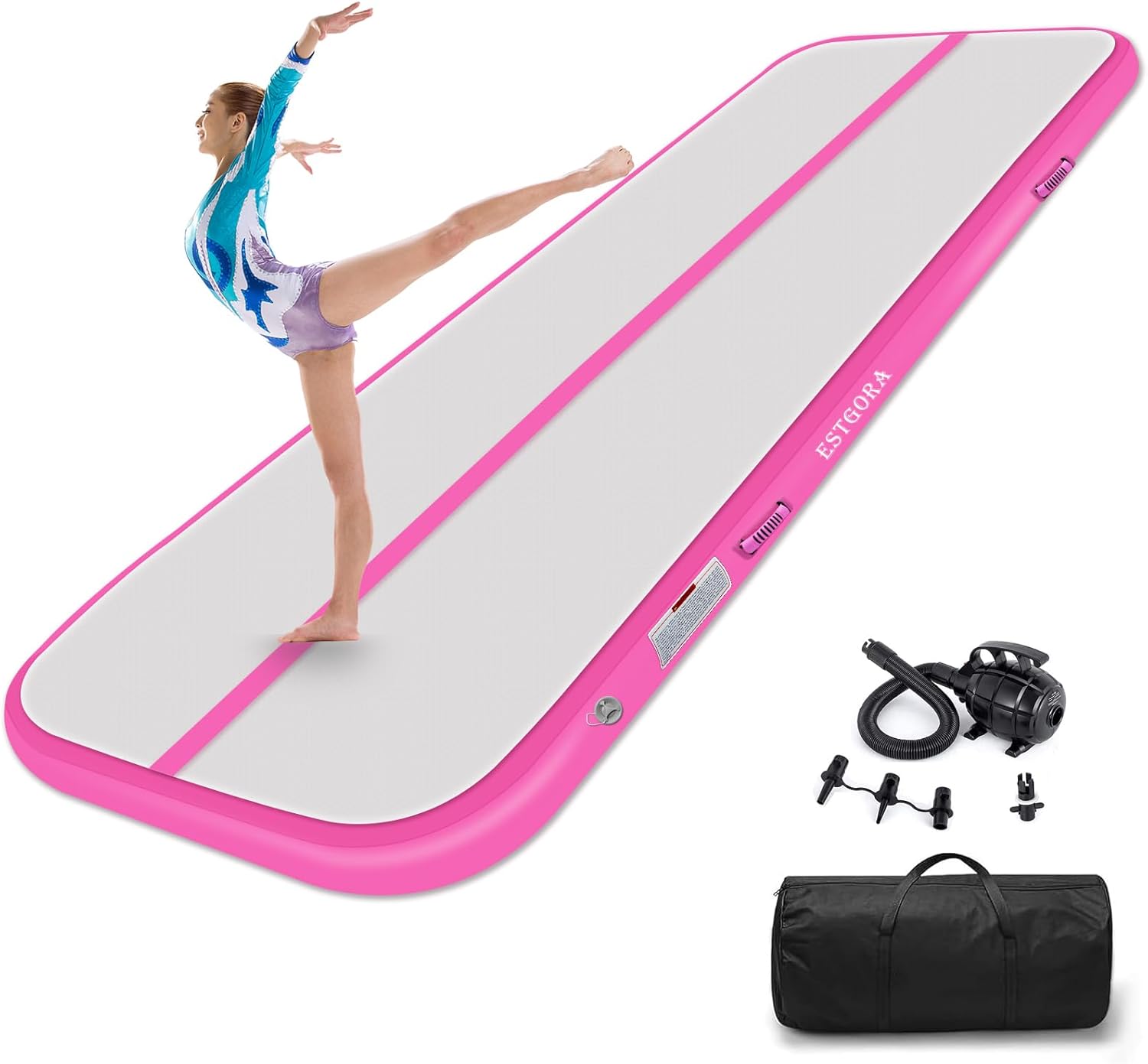 Estgora Tumbling Mat Inflatable Gymnastics Mat, Air Tumble Track Gymnastic Training Mat 20ft 16ft 13ft 10ft For kids Home Use Gym Cheerleading with Electric Pump