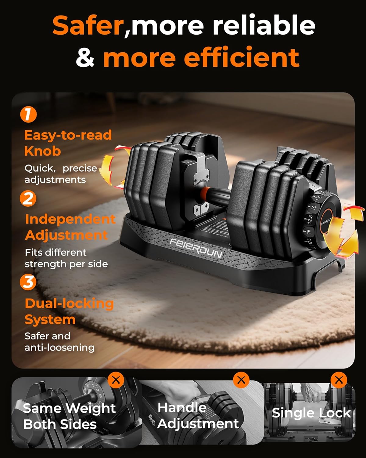 FEIERDUN 15-in-1 Adjustable Dumbbell Set, 105lb/52.5lb Weight Set Dumbbells with Storage Box, Quick Adjust Free Weight with Non-slip Handles Dumbbells for Home Gym Exercise Strength Training