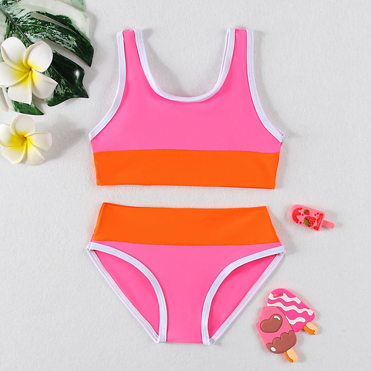Girl Swimsuit Casual Swimwear Kids Two Piece Color Block Bathing Suits Beach Bikini Set 3-8 Years