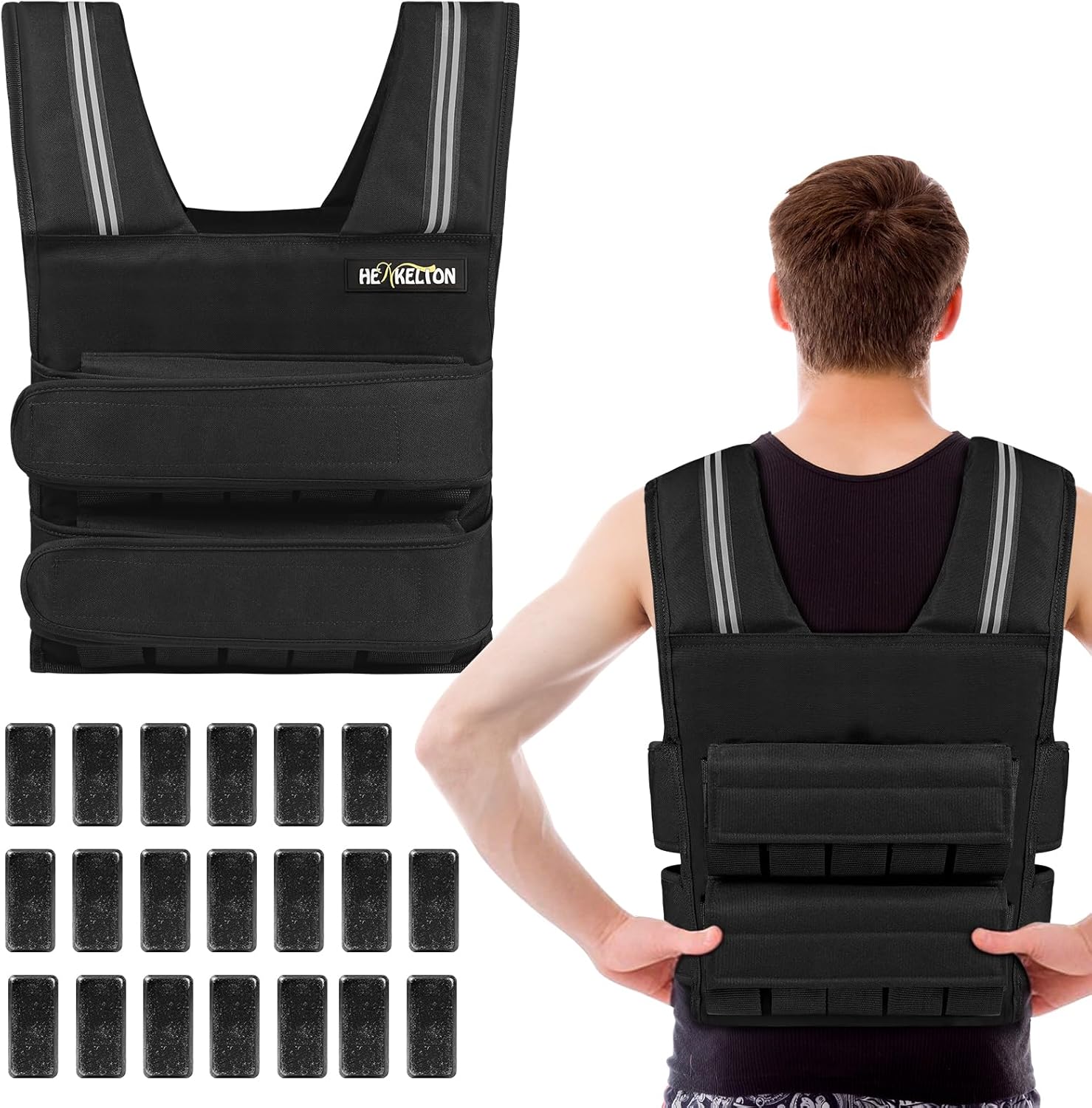 Henkelion Adjustable Weighted Vest for Men Women with Removable Iron Weights, 24lbs/40lbs Body Weight Vests Adjustable for Running, Training Workout, Jogging, Walking