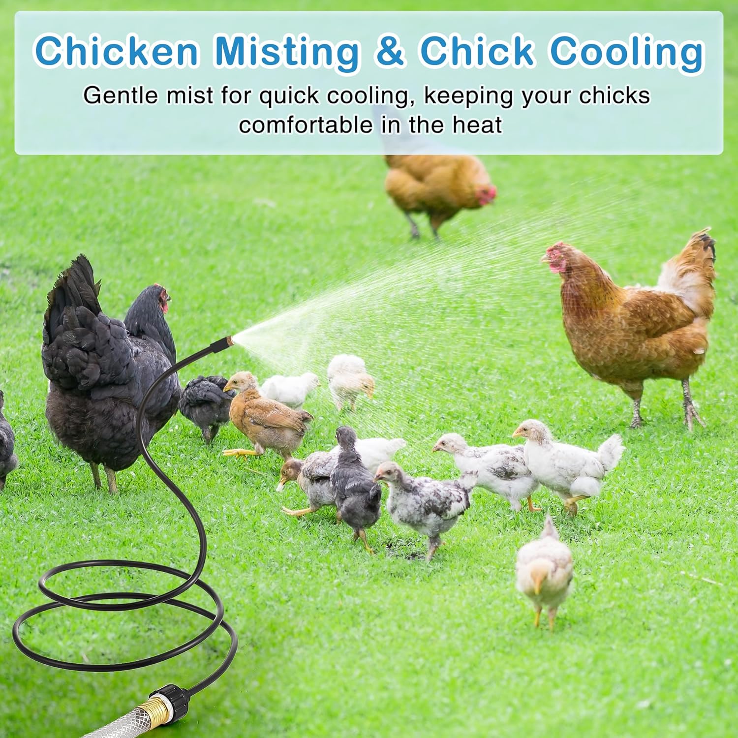 Hose Misters for Outside Patio, 60 Inch Flexible Misting System Cooling Stand Portable Water Mist for Outdoor, Hose Mister for Chicken Coop, Garden, Backyard, Bird Bath-Upgraded Thickened Mist