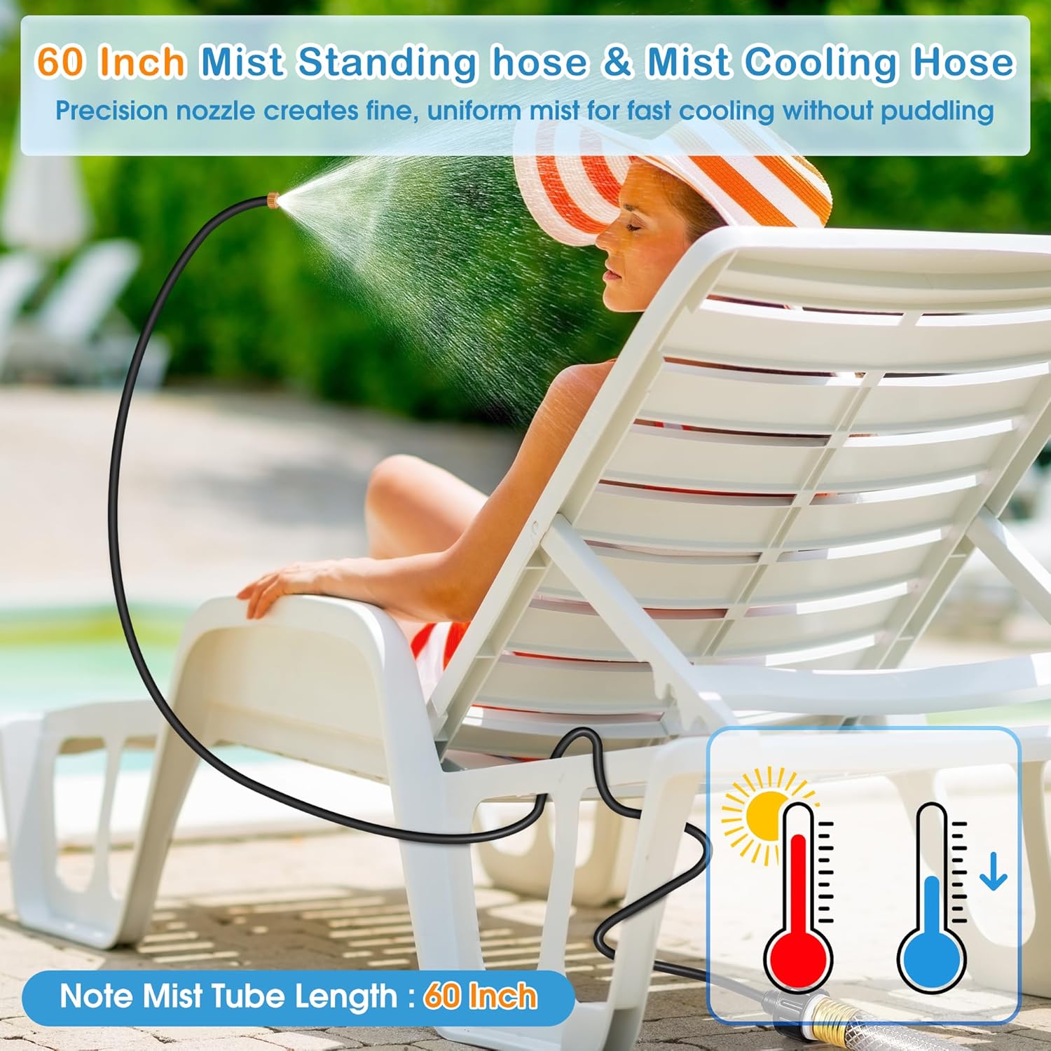 Hose Misters for Outside Patio, 60 Inch Flexible Misting System Cooling Stand Portable Water Mist for Outdoor, Hose Mister for Chicken Coop, Garden, Backyard, Bird Bath-Upgraded Thickened Mist