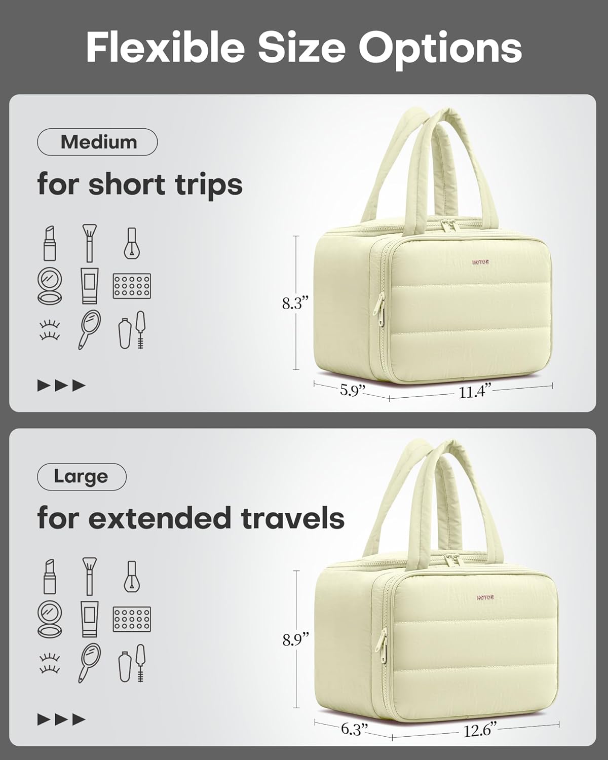 HOTOR Travel Toiletry Bag - Wide-Open Toiletry Bag for Women, Multi-Pocket Makeup Bag for Travel Essentials, Wet Dry Separation Travel Accessories for Trip, Gym, 11.4 x 5.9 x 8.3, Beige HOTOR Travel Toiletry Bag - Wide-Open Toiletry Bag for Women, Multi-Pocket Makeup Bag for Travel Essentials, Wet Dry Separation Travel Accessories for Trip, Gym, 11.4 x 5.9 x 8.3, Beige