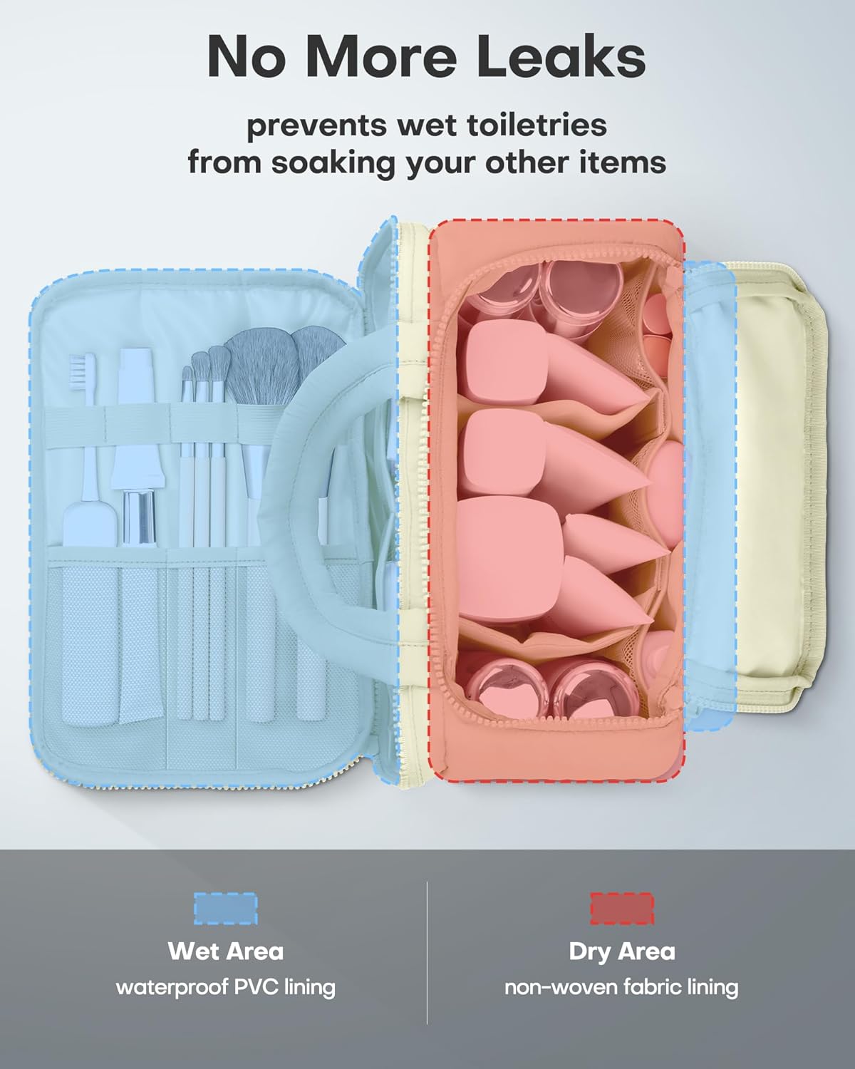 HOTOR Travel Toiletry Bag - Wide-Open Toiletry Bag for Women, Multi-Pocket Makeup Bag for Travel Essentials, Wet Dry Separation Travel Accessories for Trip, Gym, 11.4 x 5.9 x 8.3, Beige HOTOR Travel Toiletry Bag - Wide-Open Toiletry Bag for Women, Multi-Pocket Makeup Bag for Travel Essentials, Wet Dry Separation Travel Accessories for Trip, Gym, 11.4 x 5.9 x 8.3, Beige