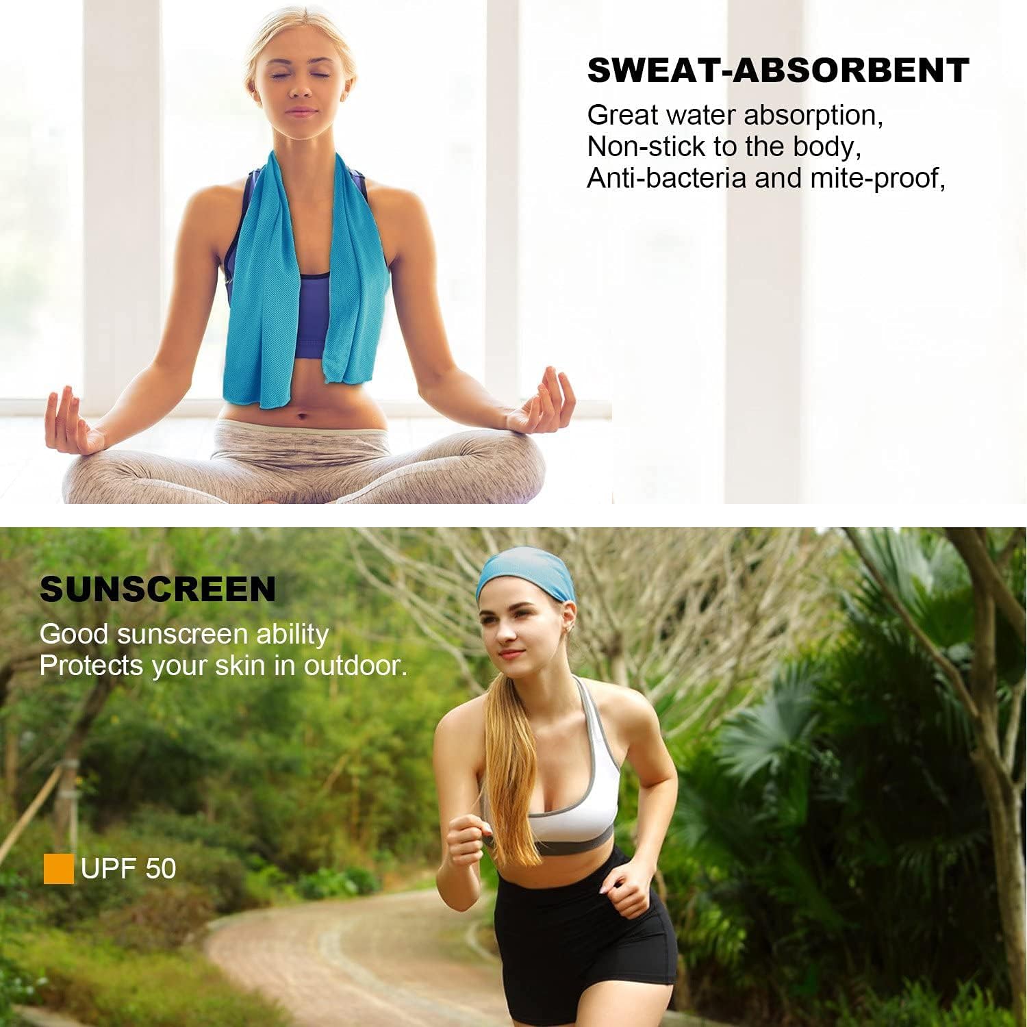 isinwheel 2 Packs Cooling Towels for Neck and Face, Soft Breathable Gym Towels with Waterproof Bag  Carabiner, Multi-Colored Sweat Towels for Gym, Running, Yoga, Travel, Climb (Blue)