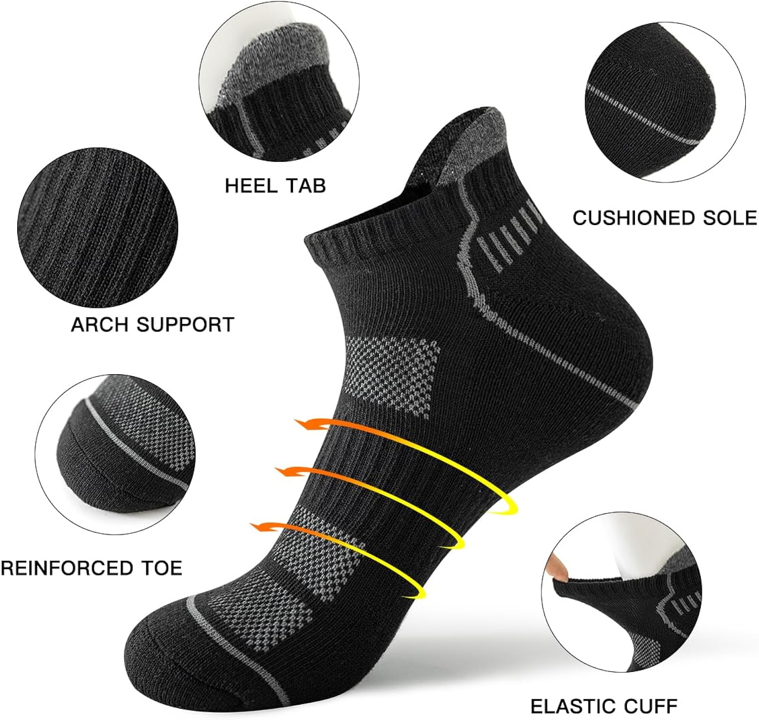 JOYNÉE 10 Pairs Men Ankle Sport Breathable Workout Tab Socks Athletic Running Low Cut Cushion Short Socks