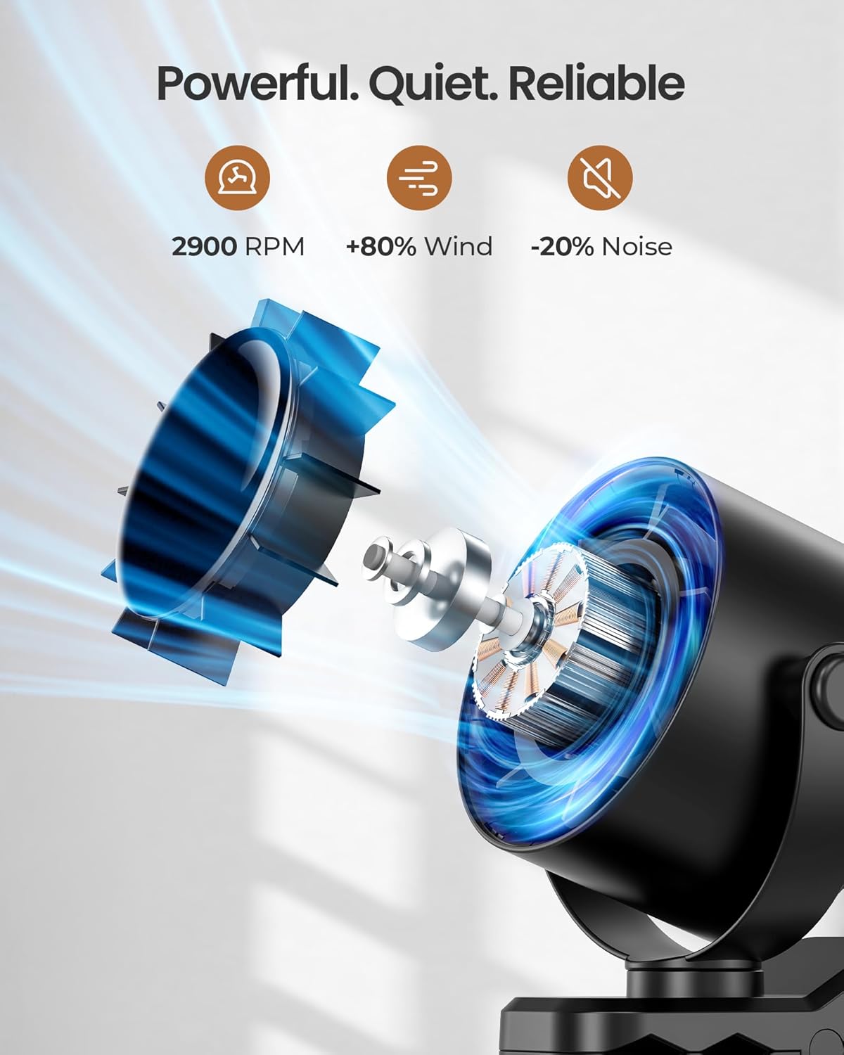 Koonie Clip On Fan, Strong Wind Ultra Quiet Small Portable, 5 Speed Rechargeable Battery Operated, Mini Personal for Stroller Travel Camping Golf Gym Cooling, Dual 360° Rotation, 4000mAh