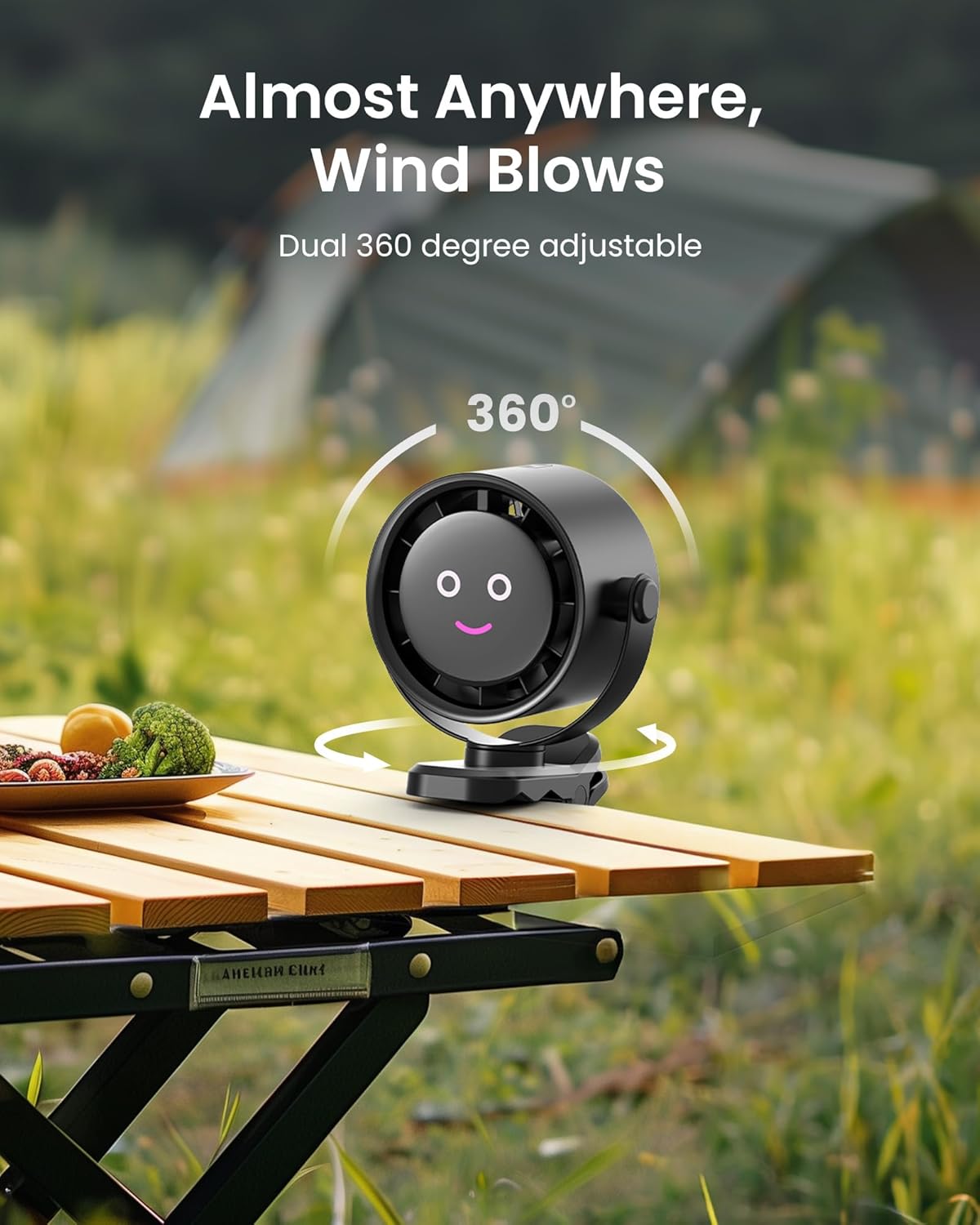 Koonie Clip On Fan, Strong Wind Ultra Quiet Small Portable, 5 Speed Rechargeable Battery Operated, Mini Personal for Stroller Travel Camping Golf Gym Cooling, Dual 360° Rotation, 4000mAh