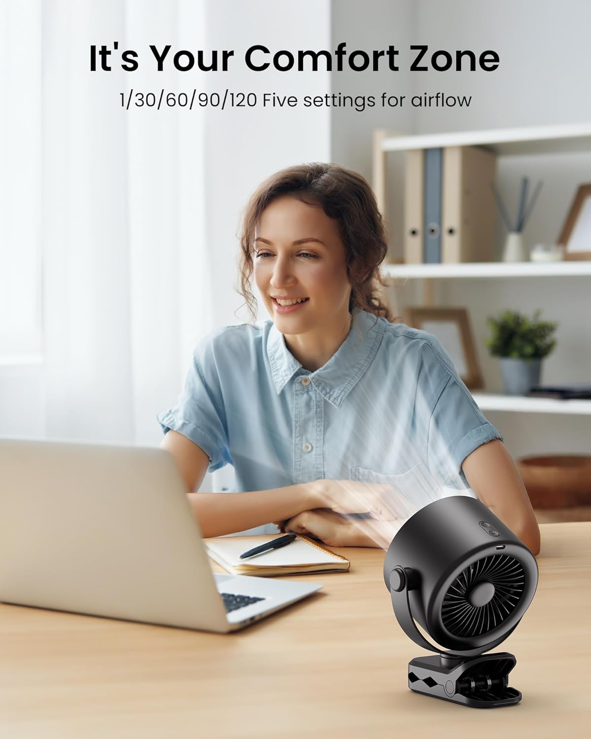 Koonie Clip On Fan, Strong Wind Ultra Quiet Small Portable, 5 Speed Rechargeable Battery Operated, Mini Personal for Stroller Travel Camping Golf Gym Cooling, Dual 360° Rotation, 4000mAh