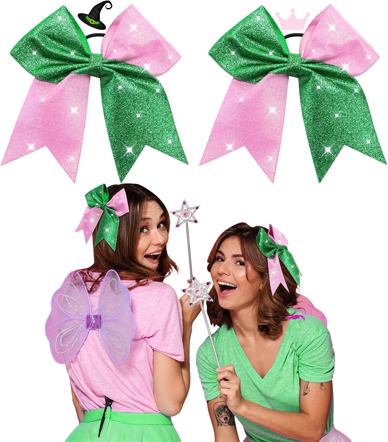 Landical 2 Pcs 7 Witch Hair Accessories Glitter Leather Pink and Green Hair Bows with Ponytail Holder Cute Hair Tie for Witch and Princess Birthday Party Favor Cosplay Outfit Movie Fans Merch Gifts Landical 2 Pcs 7 Witch Hair Accessories Glitter Leather Pink and Green Hair Bows with Ponytail Holder Cute Hair Tie for Witch and Princess Birthday Party Favor Cosplay Outfit Movie Fans Merch Gifts