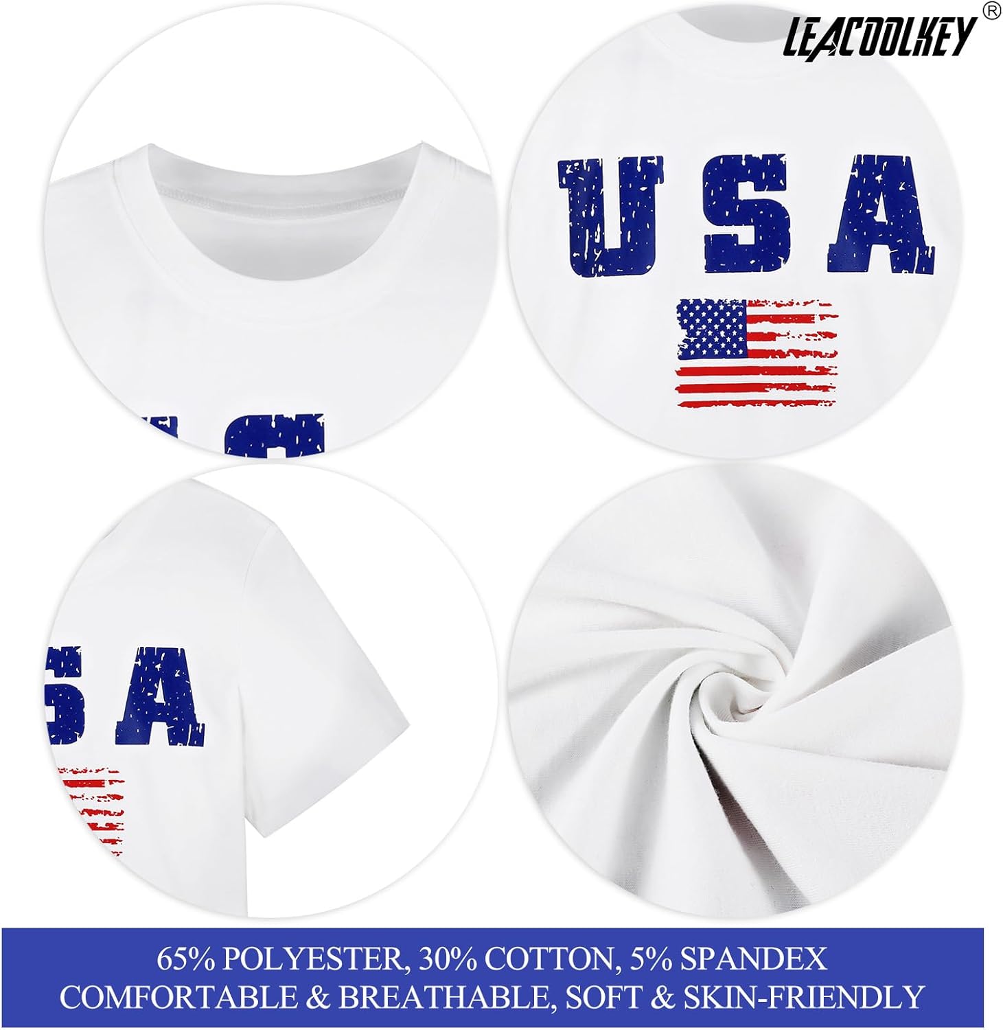 LEACOOLKEY Womens Patriotic Casual Tee Shirts American Flag Graphic Crop Tops LEACOOLKEY Womens Patriotic Casual Tee Shirts American Flag Graphic Crop Tops