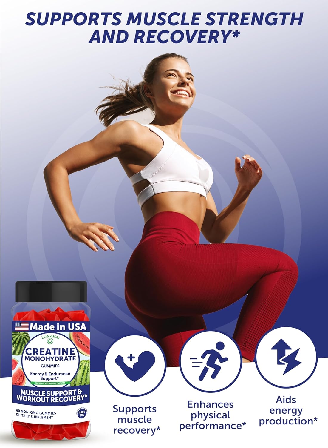 Lunakai USA Made Creatine Monohydrate Gummies for Women Men – Vegan Creatine Gummies for Muscle Recovery Support – Pre Workout Supplement, 60ct Lunakai USA Made Creatine Monohydrate Gummies for Women Men – Vegan Creatine Gummies for Muscle Recovery Support – Pre Workout Supplement, 60ct