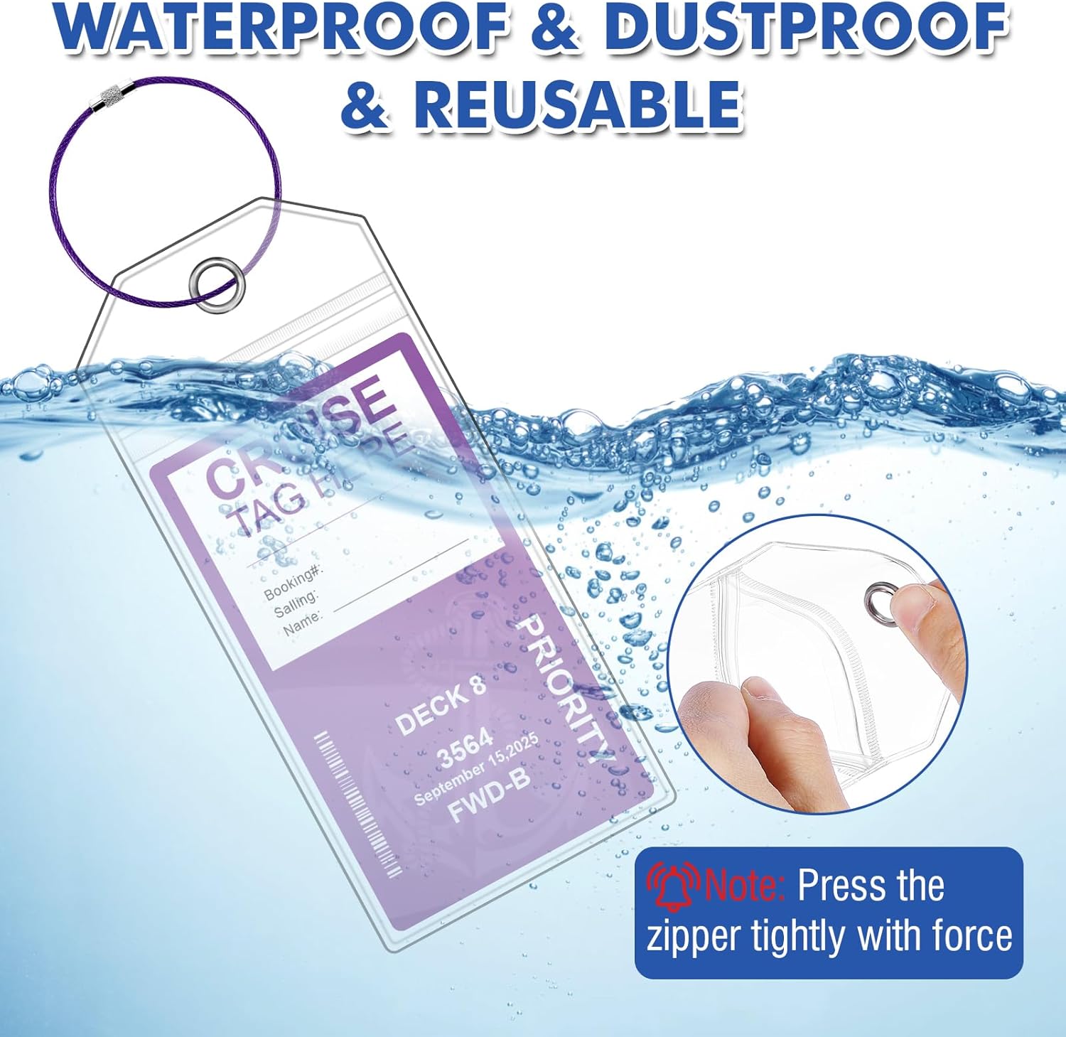 ME.FAN 14 Pack Cruise Luggage Tag Holder for Carnival, Princess, MSC, NCL, Clear Cruise Tags Holder - Waterproof, Reusable, Zip Seal, Cruise Essentials