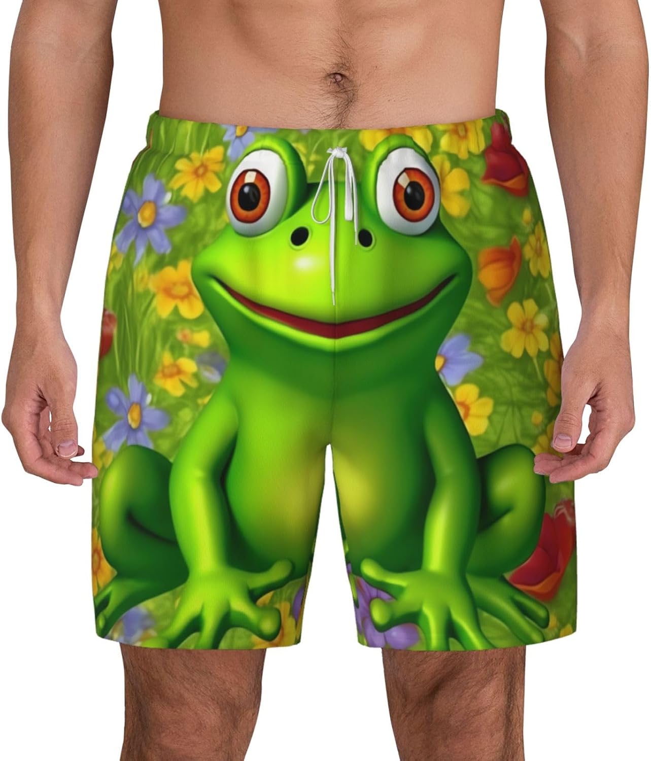 Mens Swim Trunks with Compression Liner,Quick Dry Swim Board Shorts Bathing Suit Frog Beach Shorts