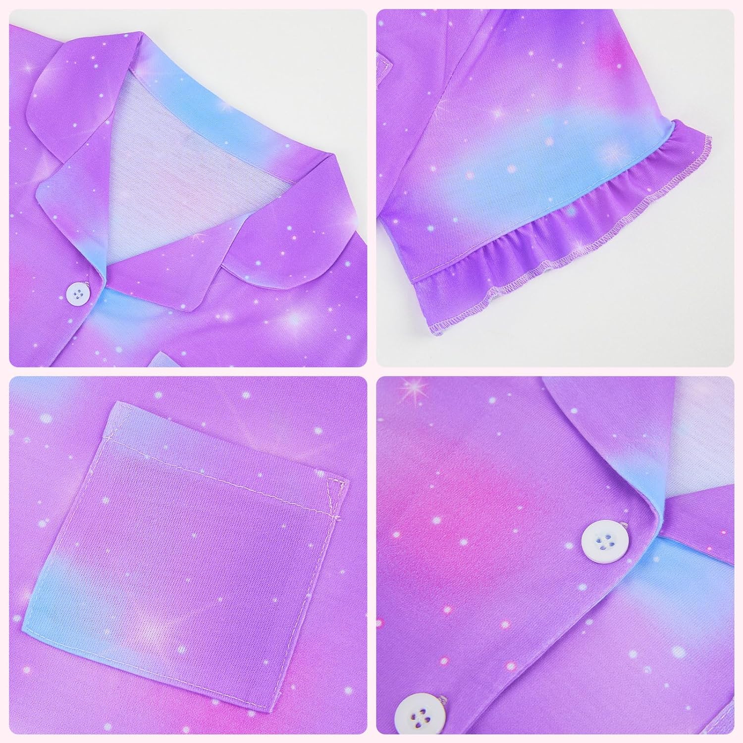 MHJY Girls Button Down Pajamas Sets, Short Sleeve Sleepwear with Shorts for Kids, Summer Pjs