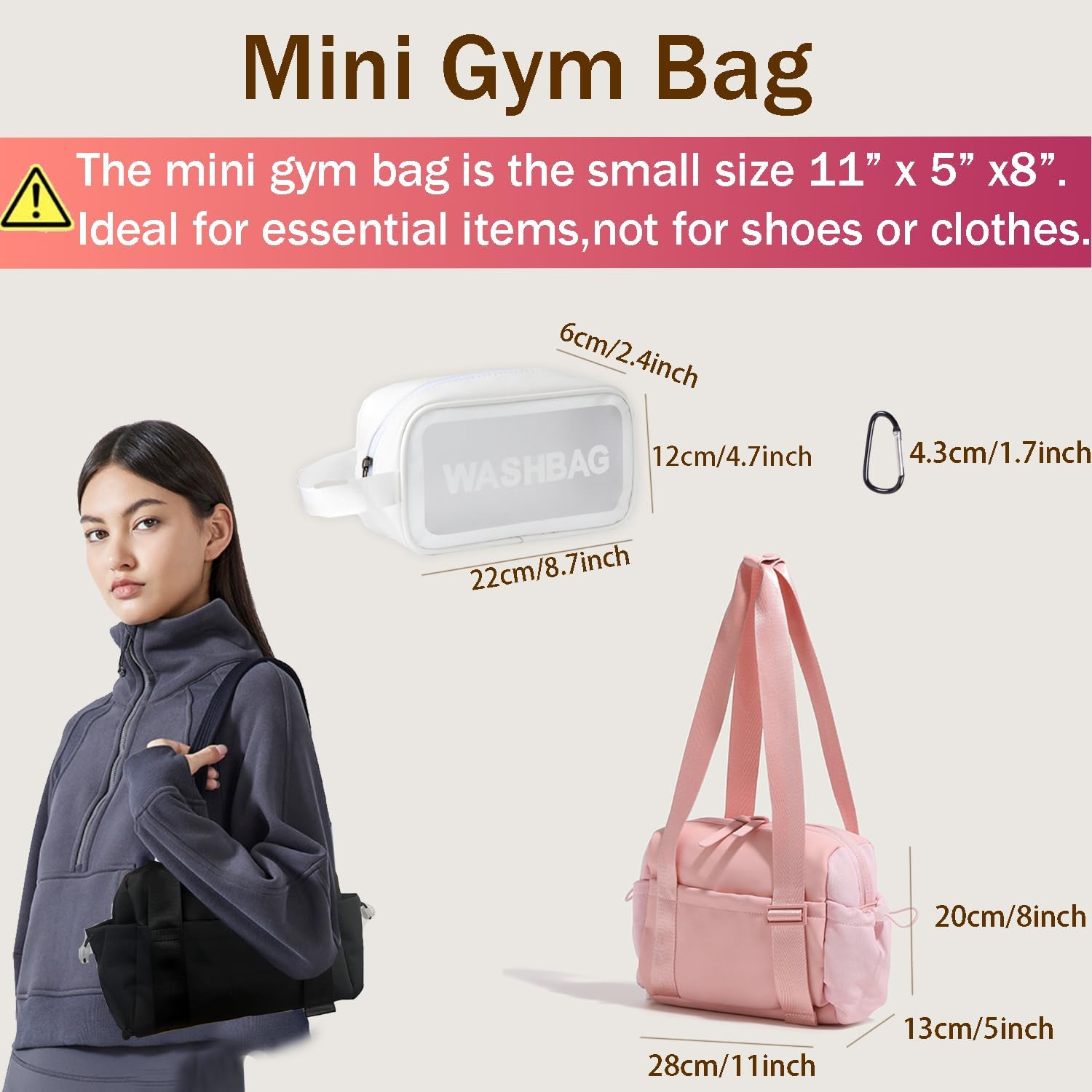 Mini Gym Bag for Women, Small Tote bag with Wet Compartment and Toiletry Bag for Yoga, Pilates, Swimming Mini Gym Bag for Women, Small Tote bag with Wet Compartment and Toiletry Bag for Yoga, Pilates, Swimming