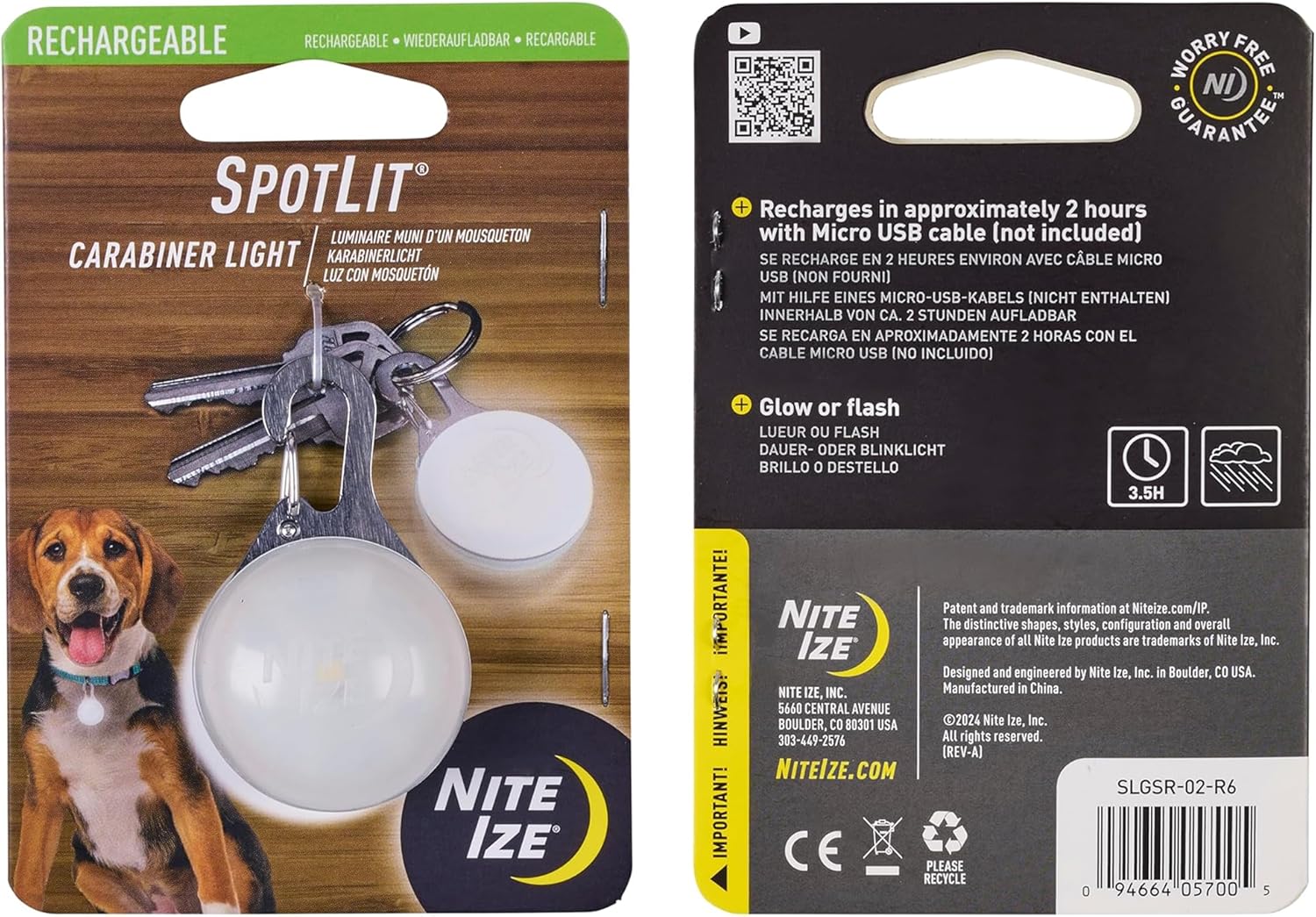 Nite Ize SpotLit Rechargeable Carabiner Light - 3.5-Hour Runtime - Fits on Keychains, Bags  Zippers - Perfect for Finding Items in Dark Cabinets or As a Car Emergency Light - White