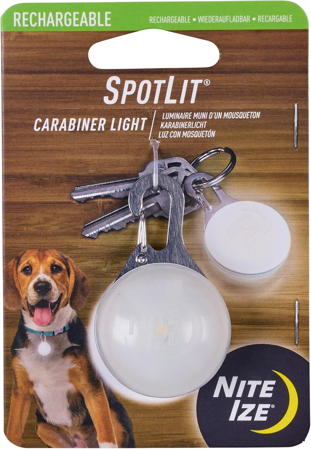 Nite Ize SpotLit Rechargeable Carabiner Light - 3.5-Hour Runtime - Fits on Keychains, Bags  Zippers - Perfect for Finding Items in Dark Cabinets or As a Car Emergency Light - White